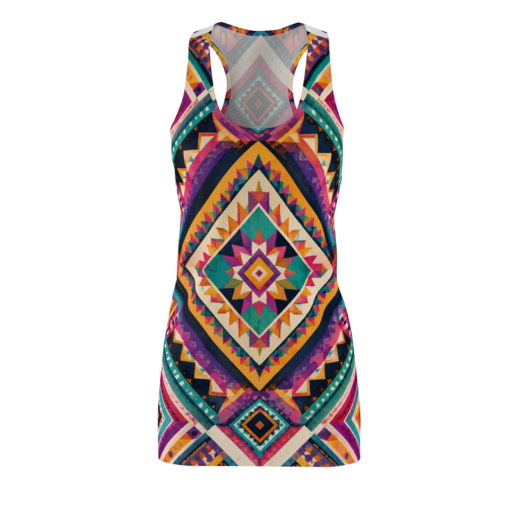 Aztec Diamond Racerback Dress — Vibrant Tribal Print Sundress