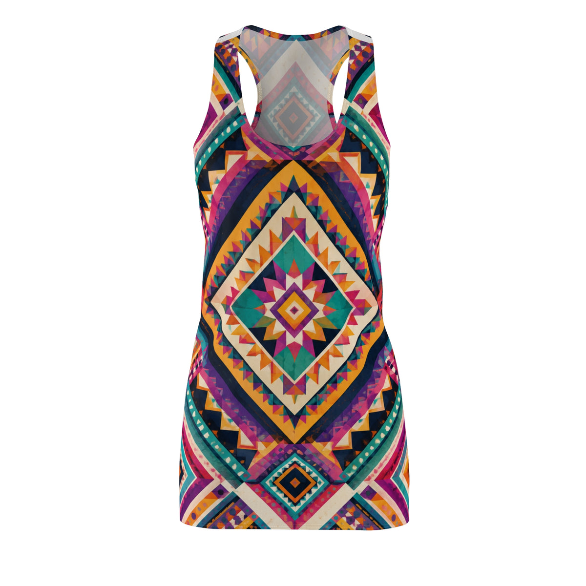 Aztec Diamond Racerback Dress — Vibrant Tribal Print Sundress
