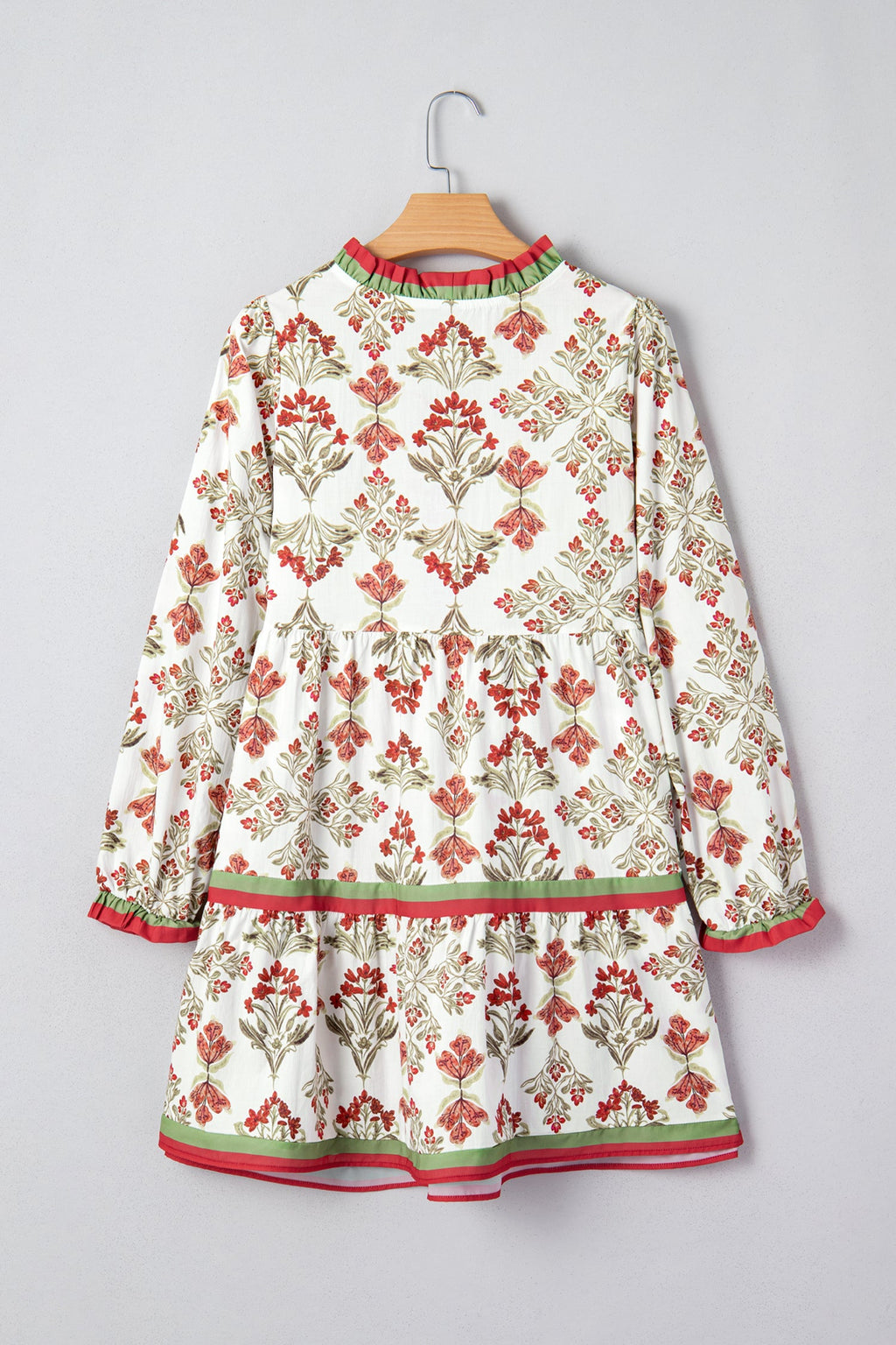 Floral Contrast Trim Frilled Neck Dress