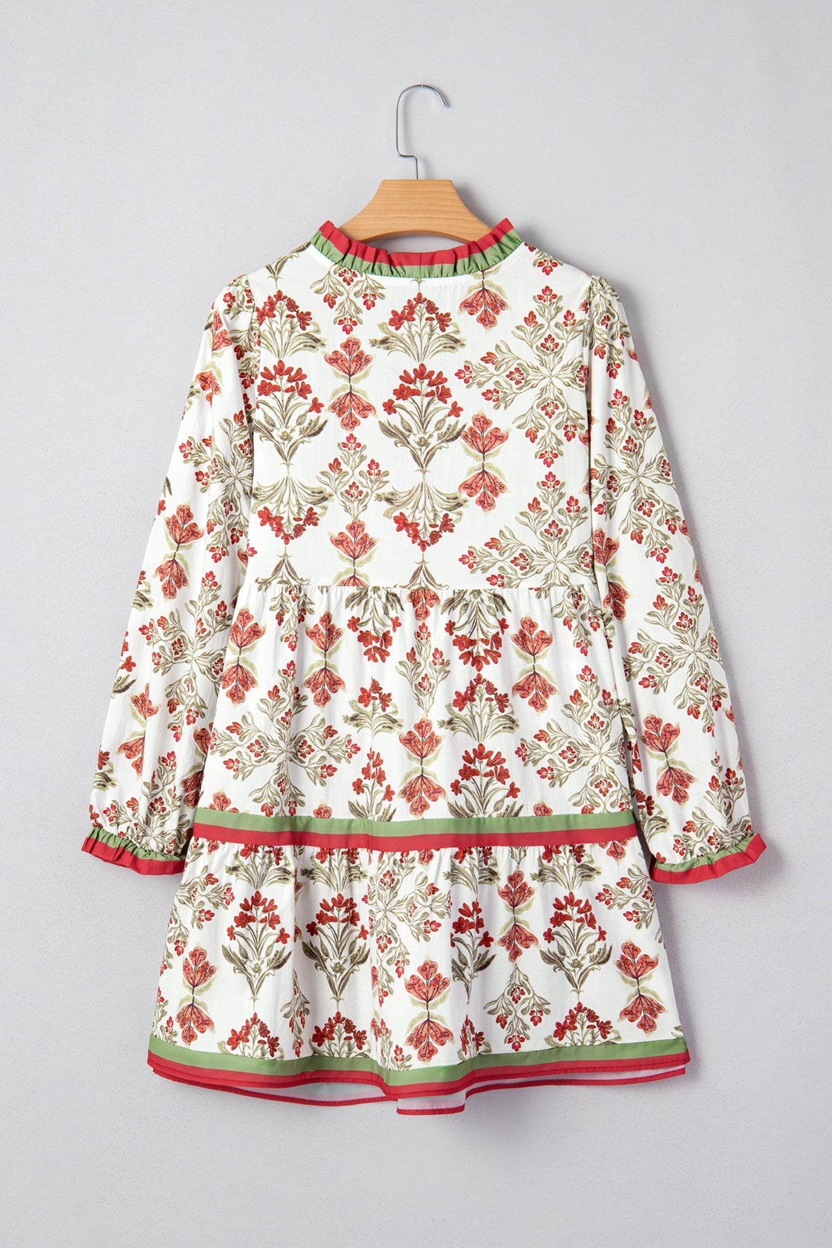 Floral Contrast Trim Frilled Neck Dress