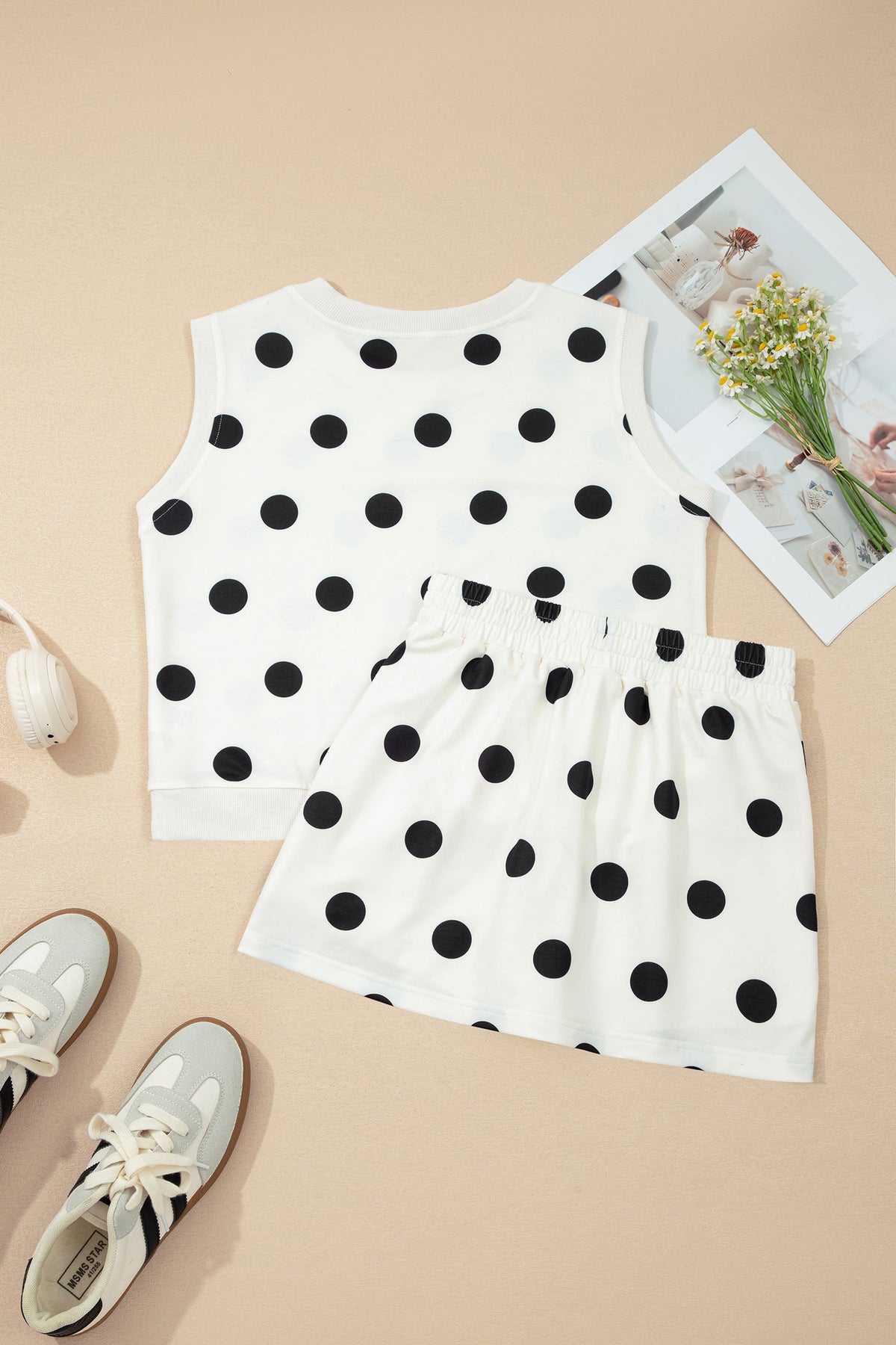 Polka Dot Ribbed Trim Tank & Mini Skort Set