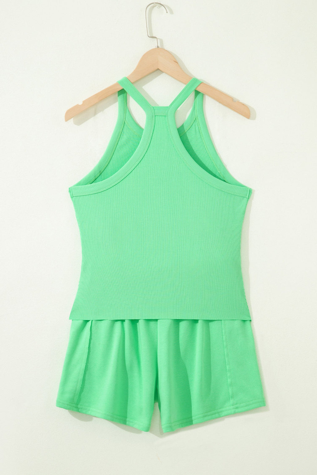 Solid Ribbed Tank Top & Shorts Set