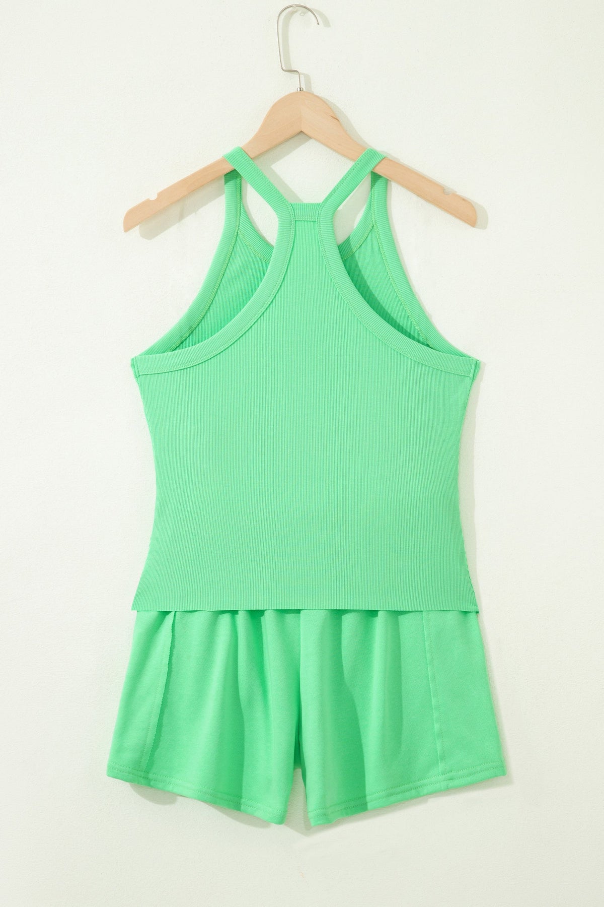 Solid Ribbed Tank Top & Shorts Set