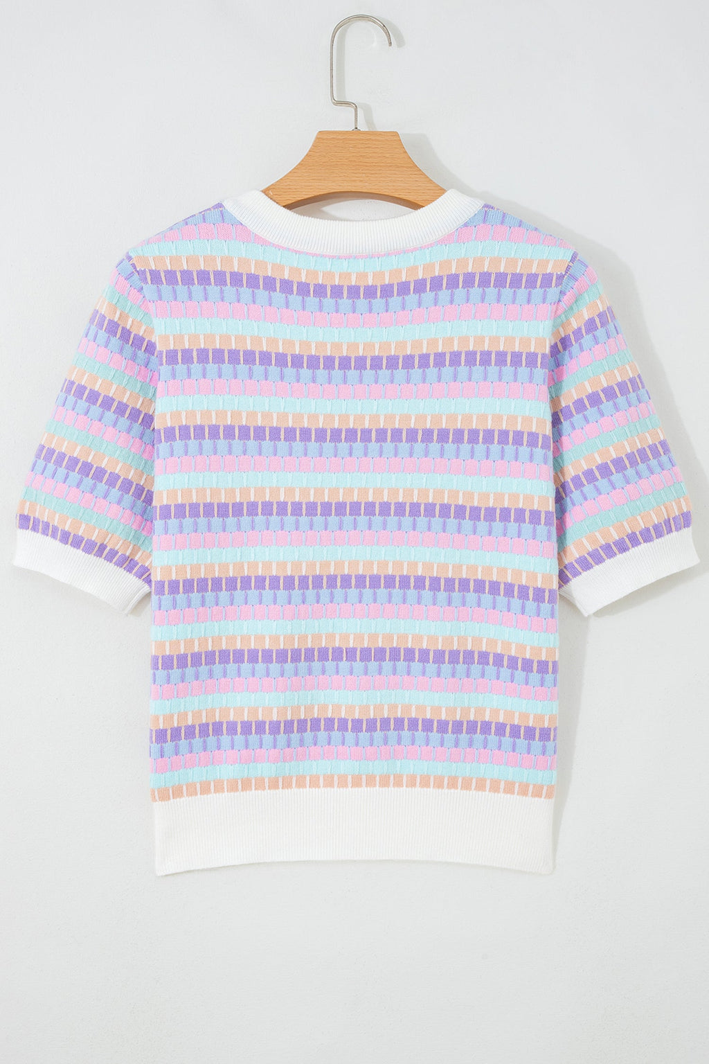 Abstract Stripe Short Sleeve Sweater Knit Top