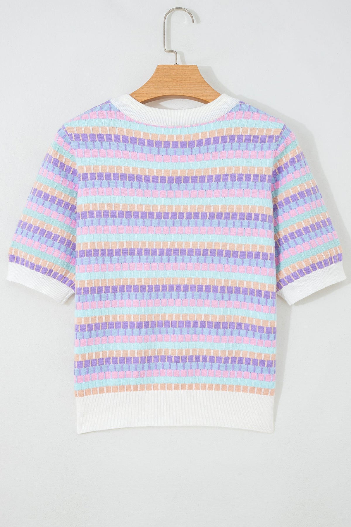 Abstract Stripe Short Sleeve Sweater Knit Top
