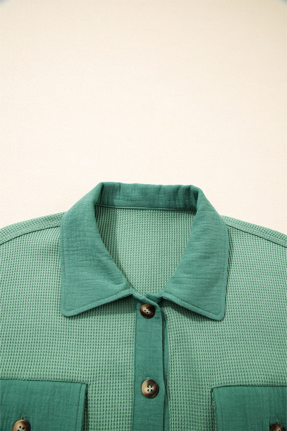 Waffle Knit Patchwork Button-Up Shirt