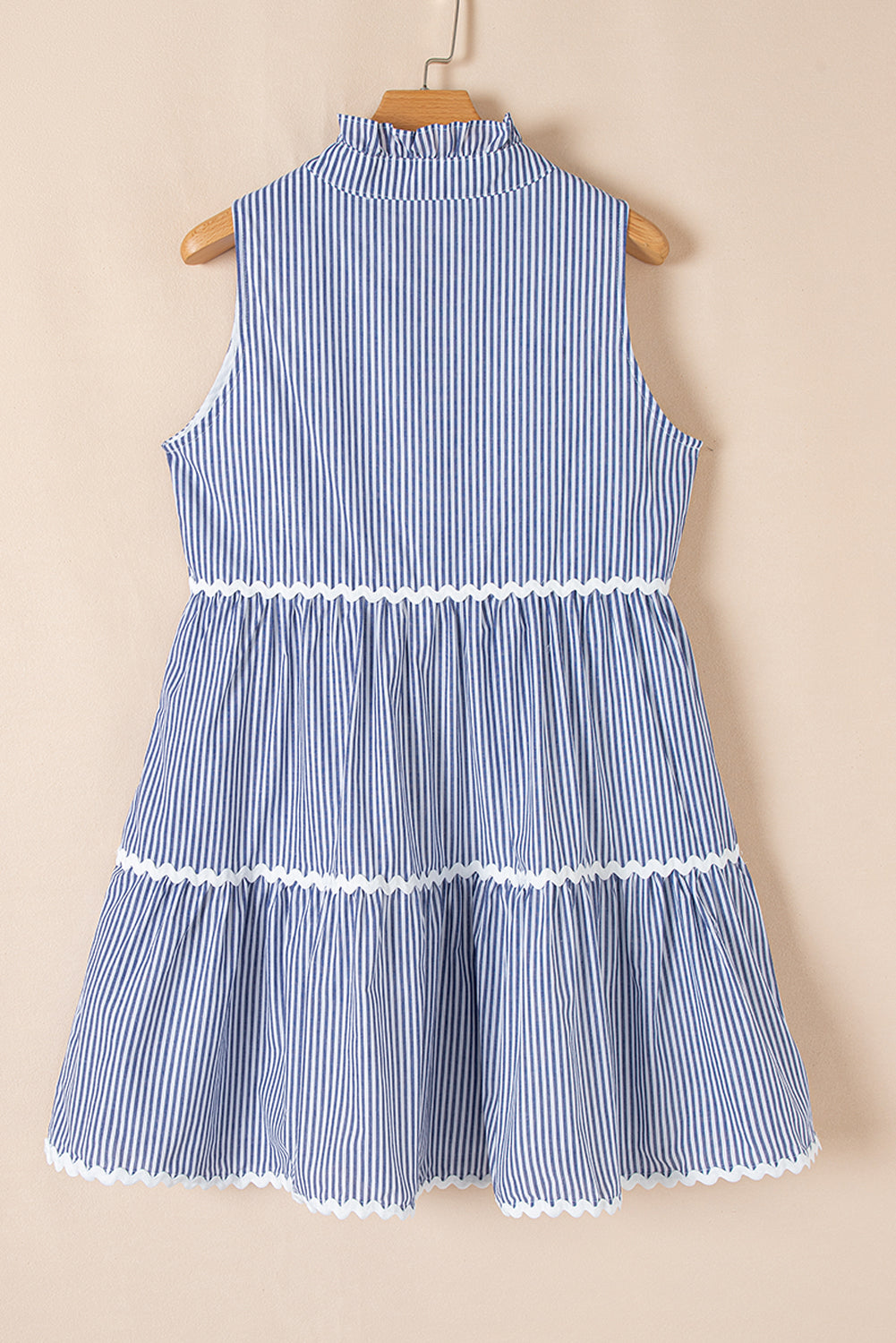Stripe Sleeveless Contrast Ricrac Trim Mini Dress