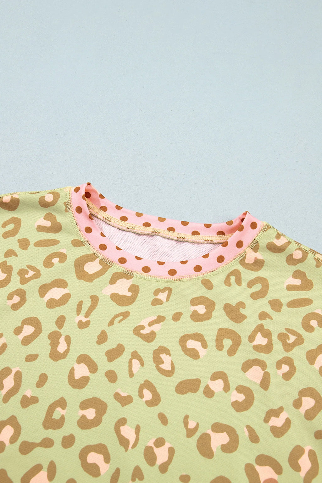 Leopard Polka Dot Colorblock Trim Long Sleeve Top