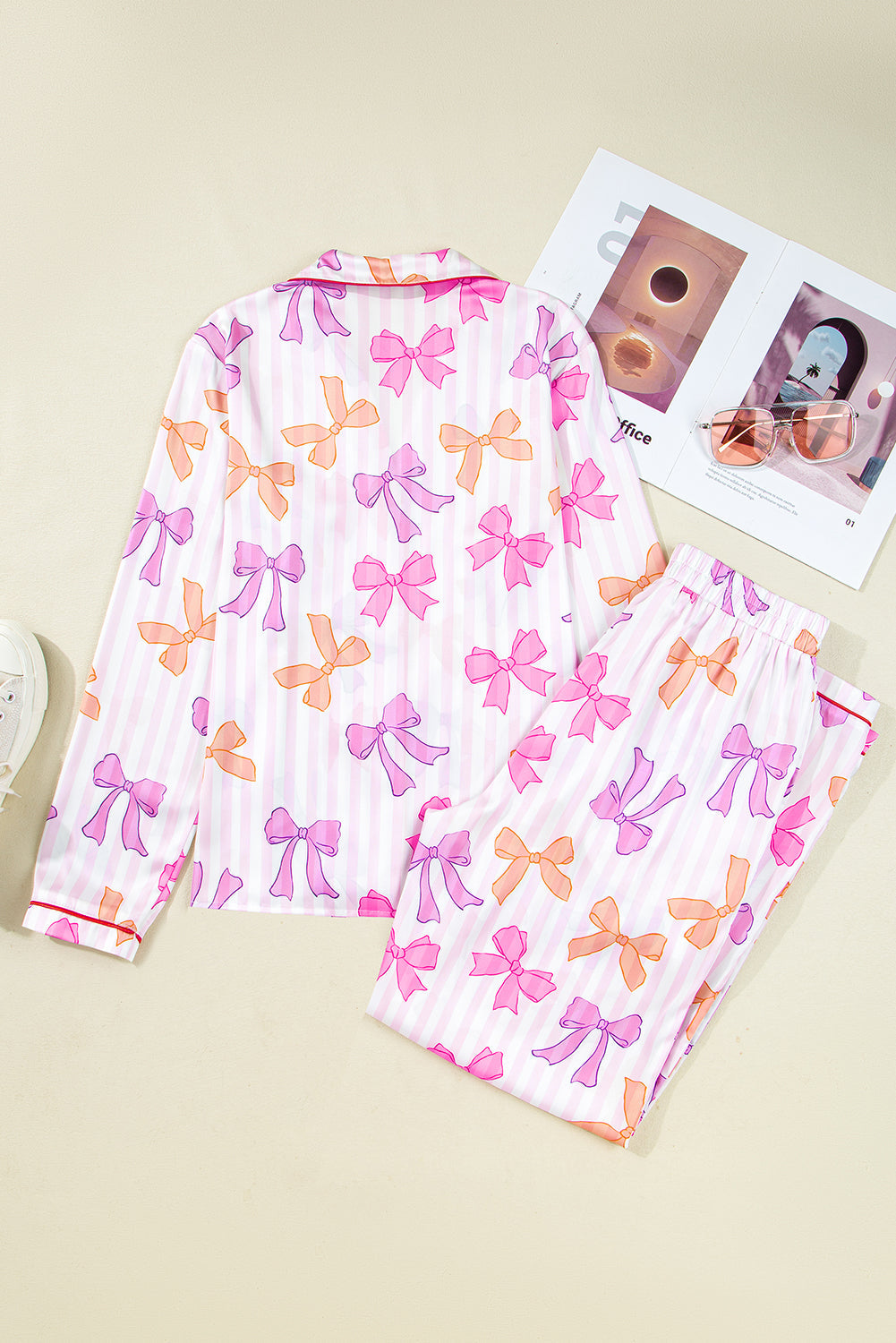 Stripe Bow Tie Shirt and Pants Pajama Set
