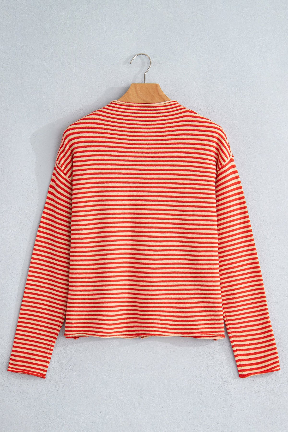 Stripe Button Collar Long Sleeve Knit Cardigan