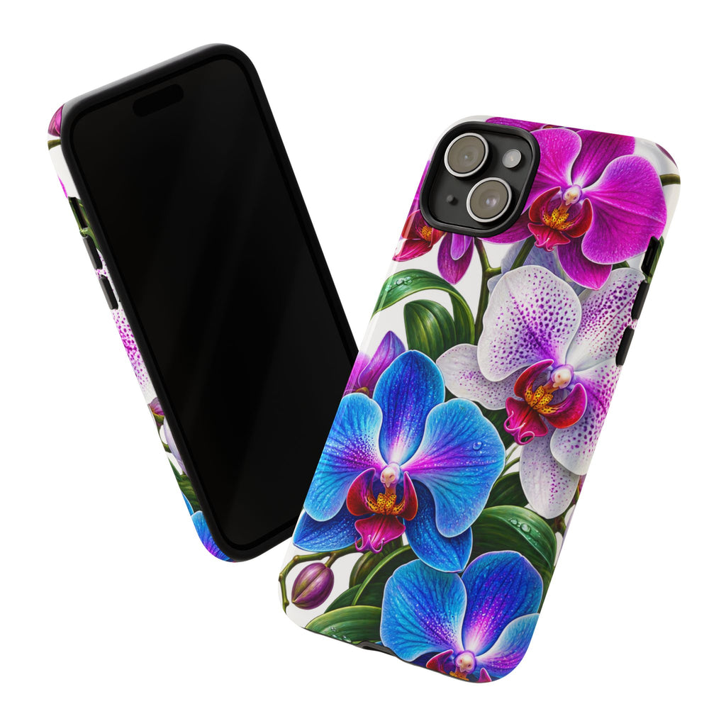 Orchid Floral Tough Phone Case – Vibrant Blue & Pink Orchid Protective Cover