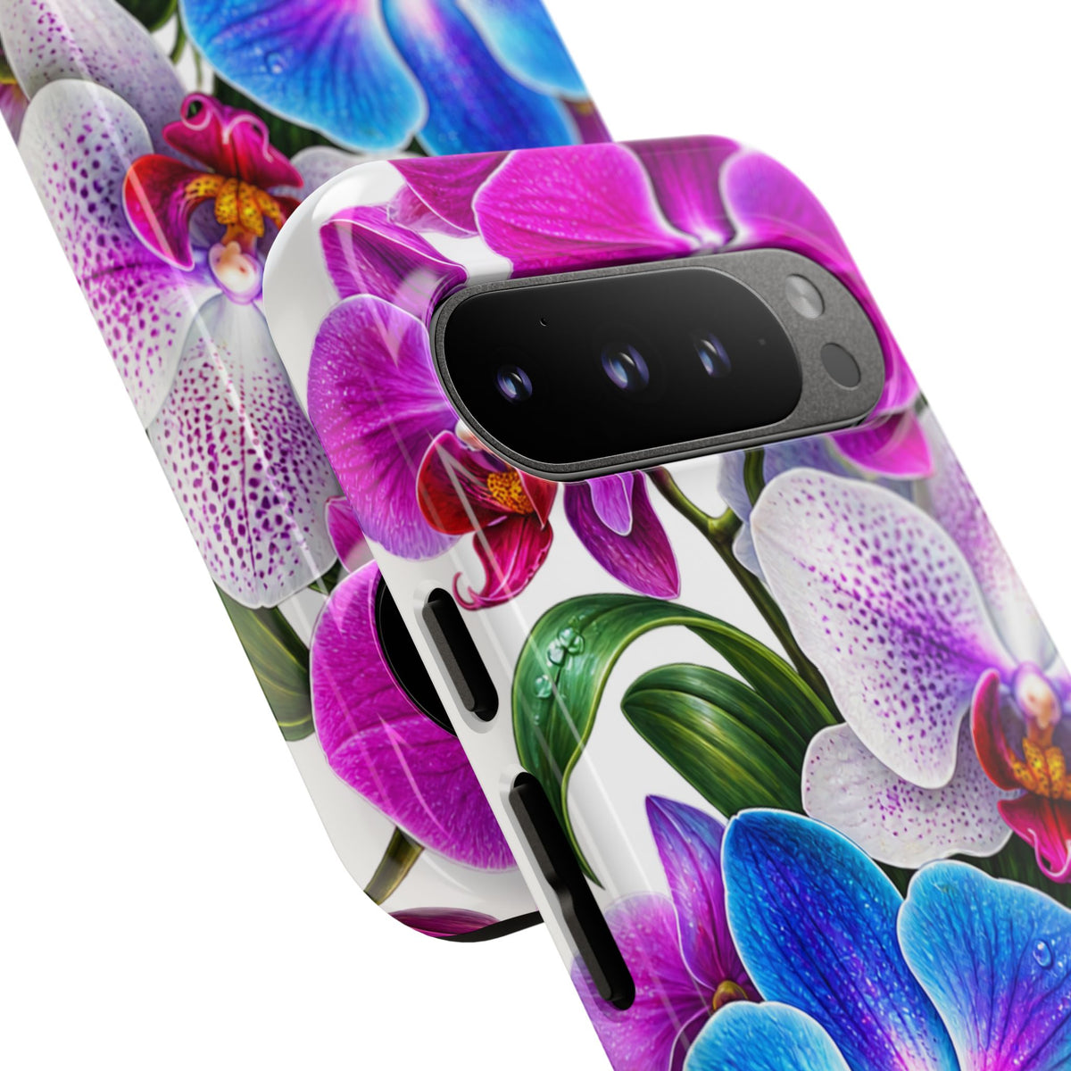 Orchid Floral Tough Phone Case – Vibrant Blue & Pink Orchid Protective Cover