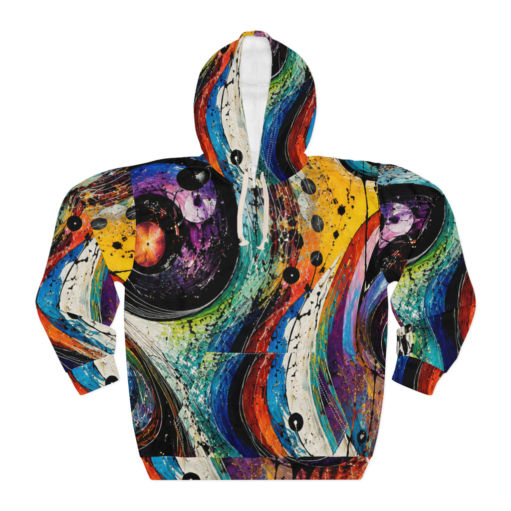 Abstract Cosmic Waves Hoodie – Colorful All-Over Print Pullover