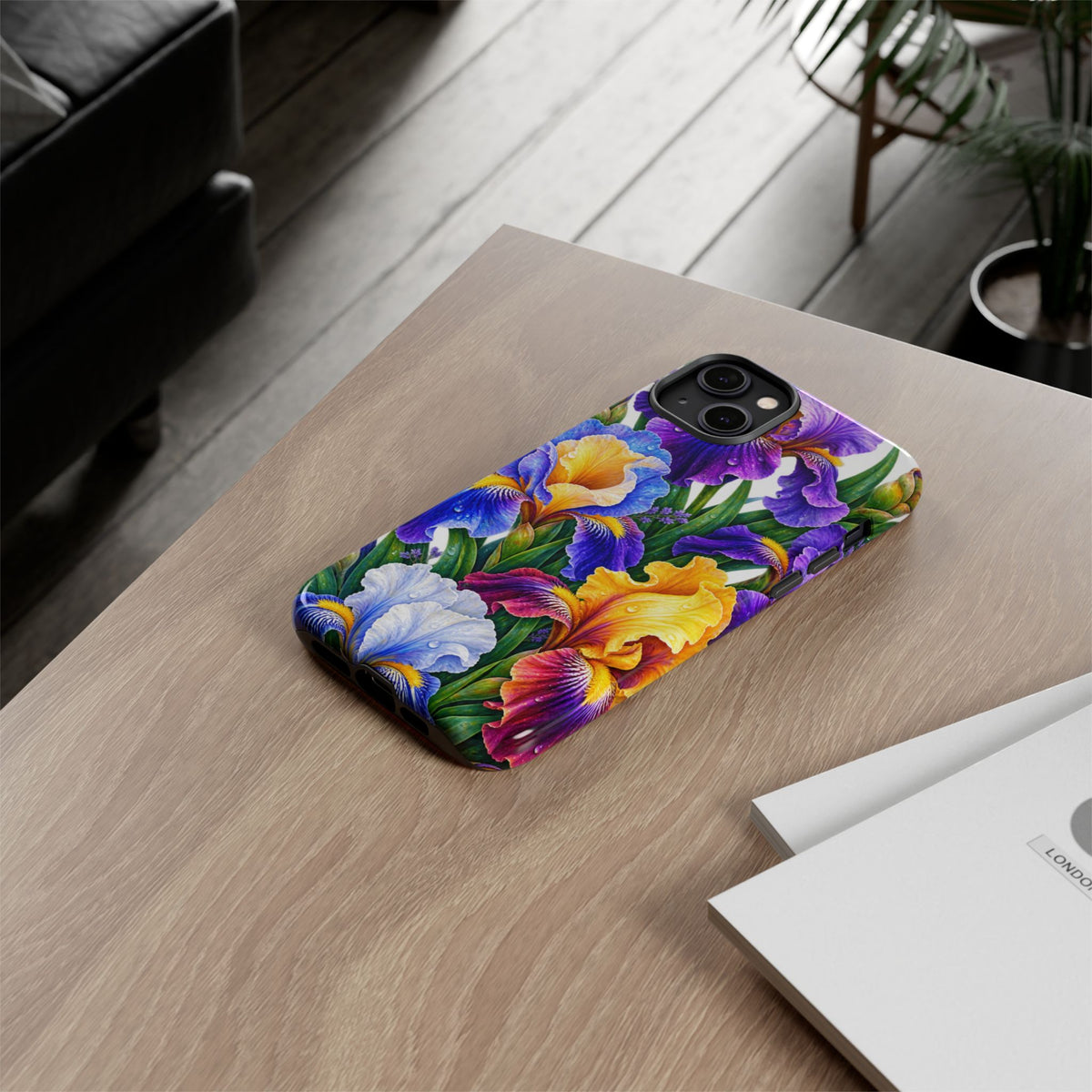 Floral Iris Tough Phone Case — Colorful Watercolor Iris Protective Cover