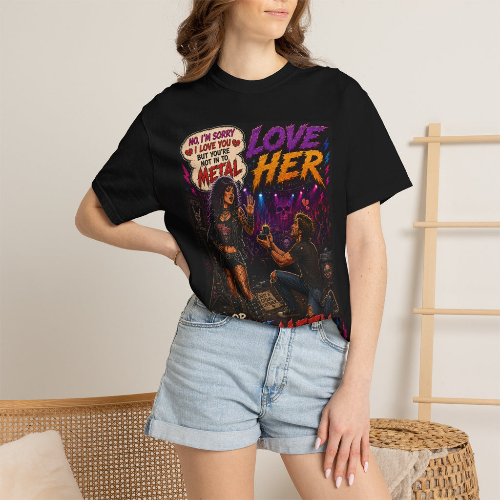 Love Metal Illustration T-Shirt | Rock Concert Couple, Retro Comic