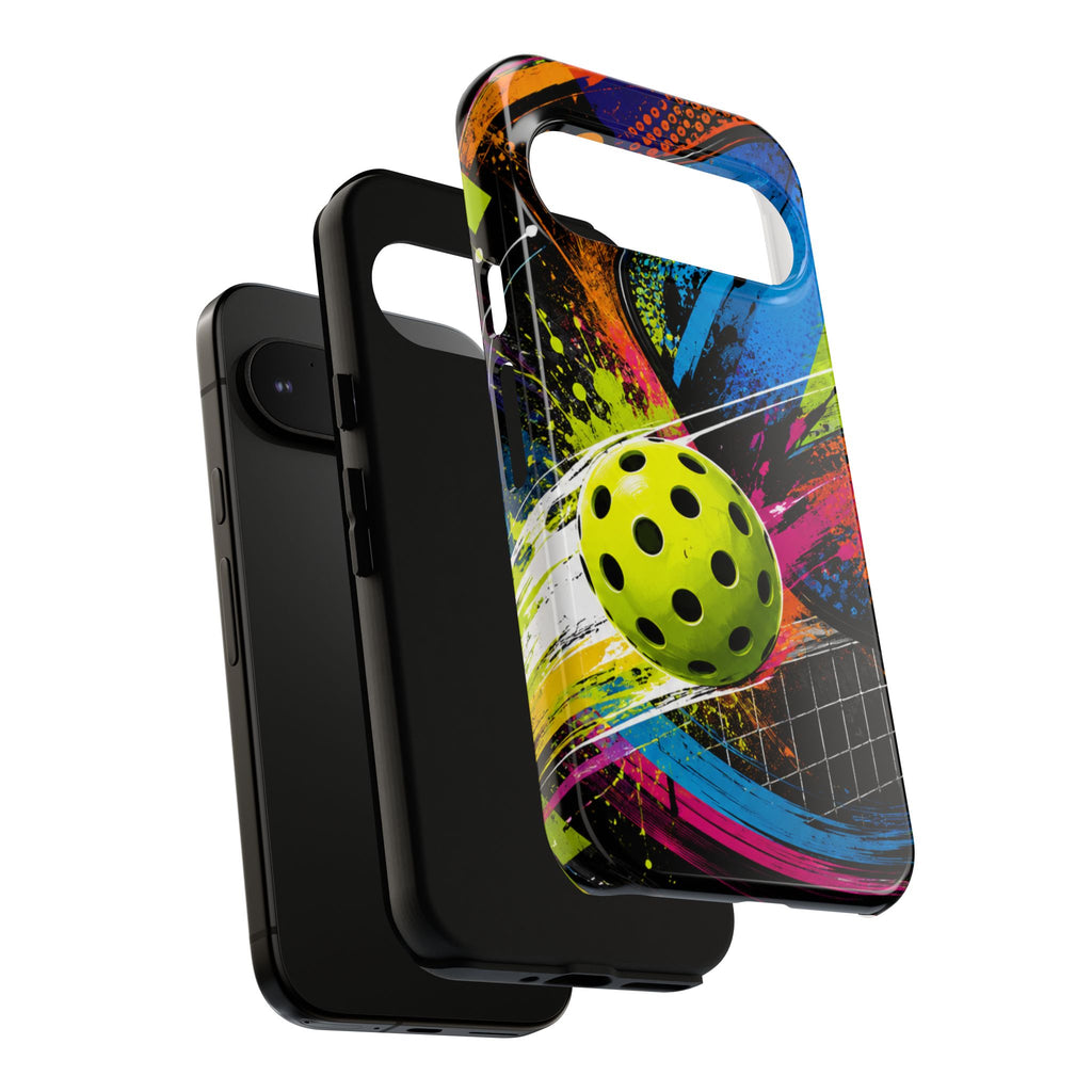 Pickleball Phone Case – Neon Paddle & Ball Splash Tough Case