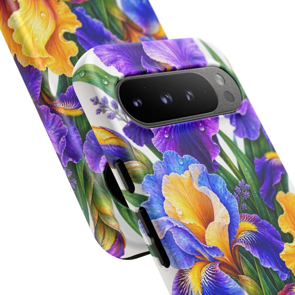 Floral Iris Tough Phone Case — Colorful Watercolor Iris Protective Cover