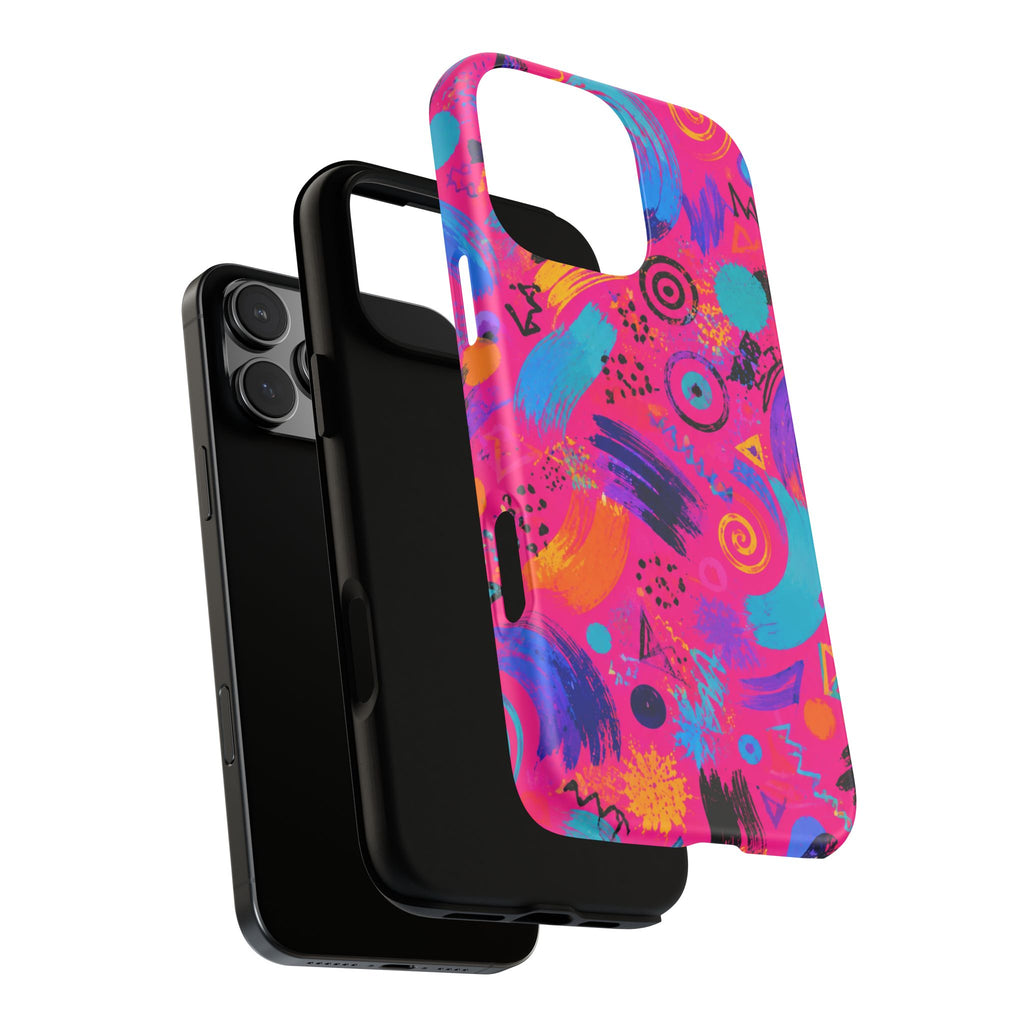 Neon Retro Abstract Tough Phone Case — 80s Brushstroke Pattern