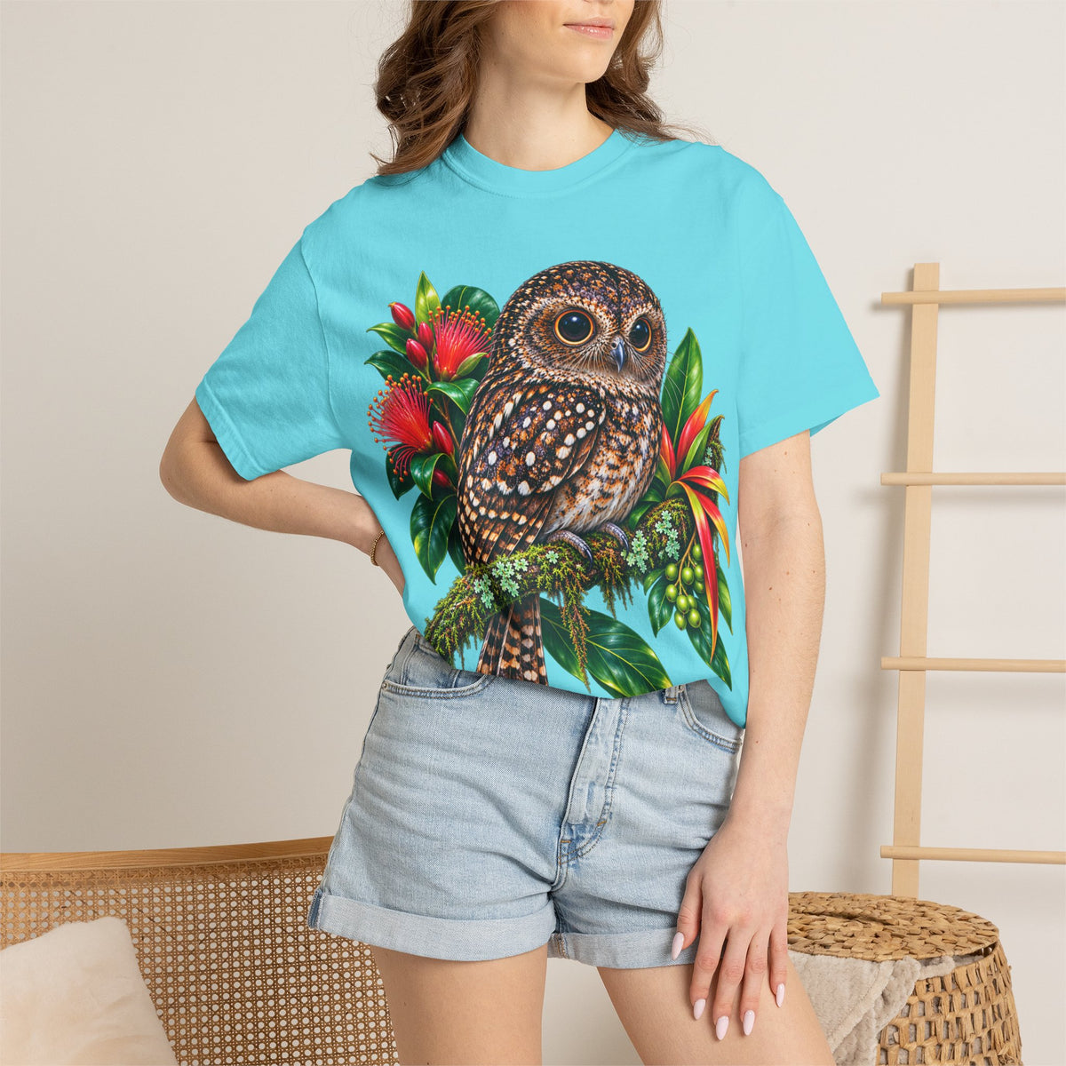 Owl & Hibiscus Shirt — Tropical Owl Graphic T-Shirt