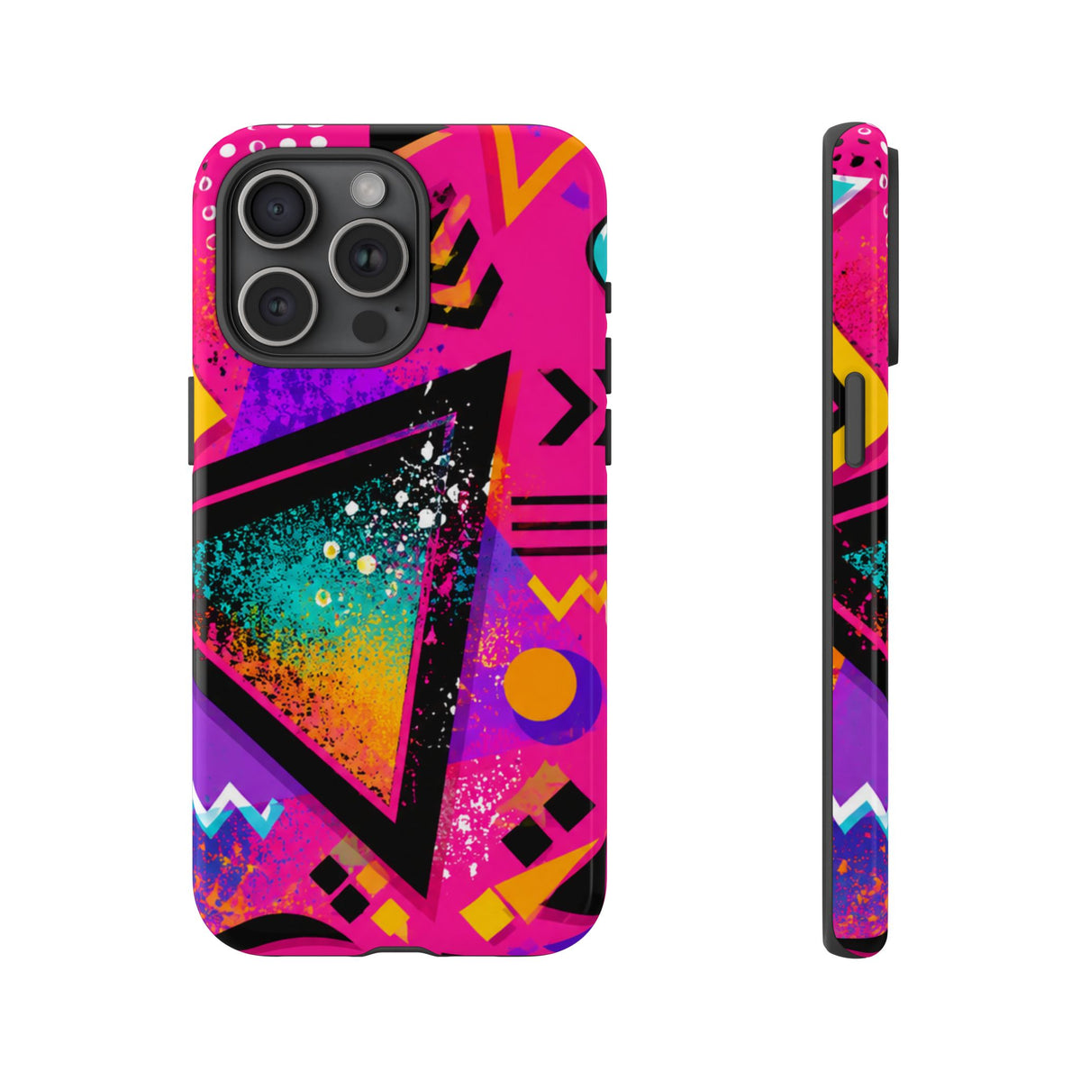 Retro 80s Geometric Phone Case — Neon Triangle Tough Case