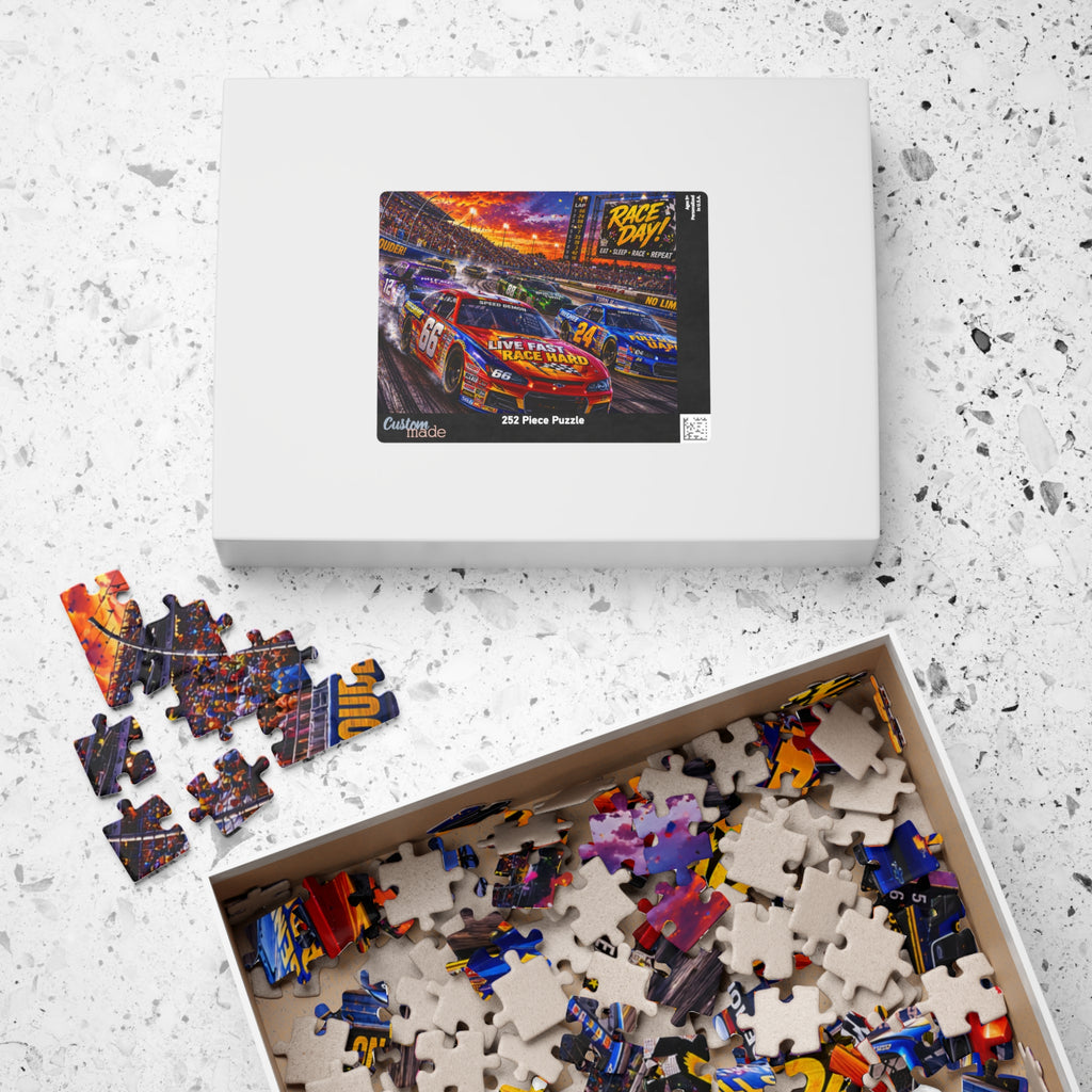 Race Day Car Racing Puzzle — "Live Fast Race Hard" Jigsaw (110–1014 pcs)