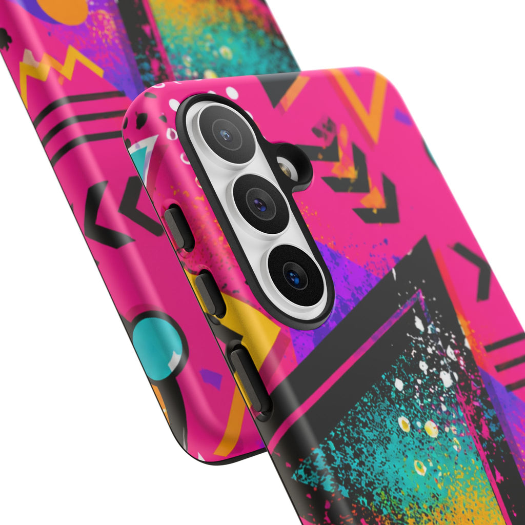 Retro 80s Geometric Phone Case — Neon Triangle Tough Case
