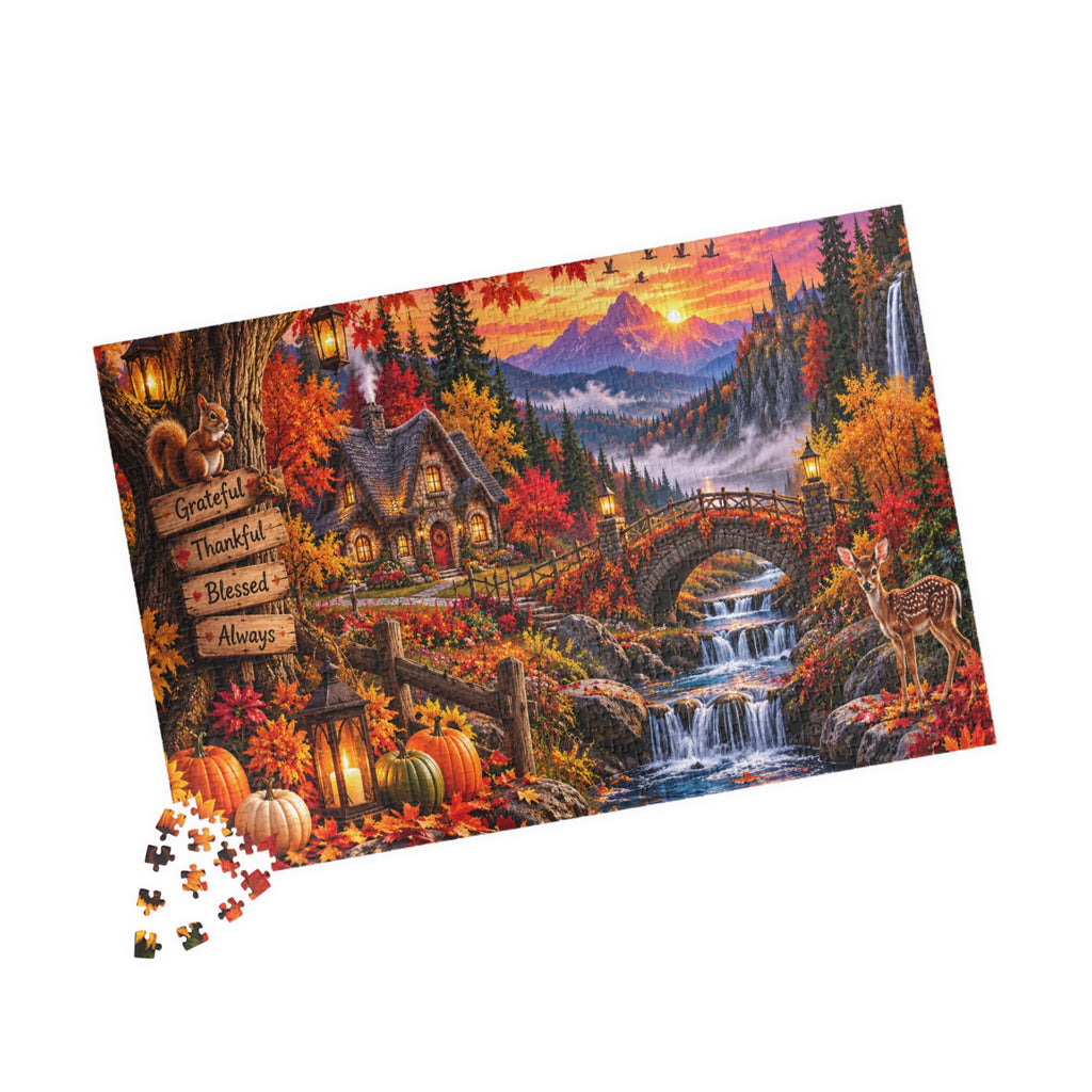 Autumn Cottage 520/1014-Piece Jigsaw Puzzle — Grateful Thankful Blessed Fall Scene