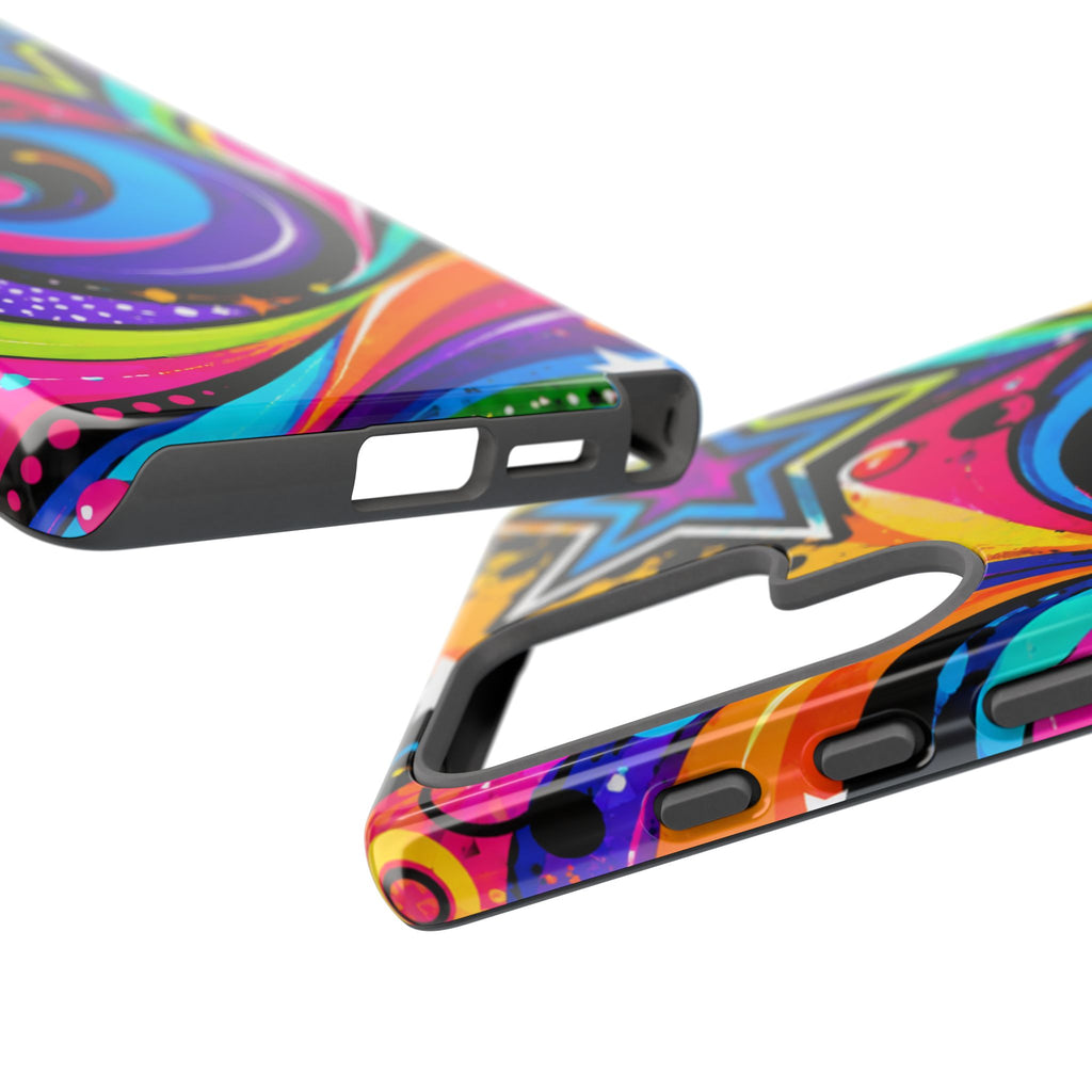 Psychedelic Swirl Phone Case — Bold Retro Stars & Neon Pop Art Tough Case
