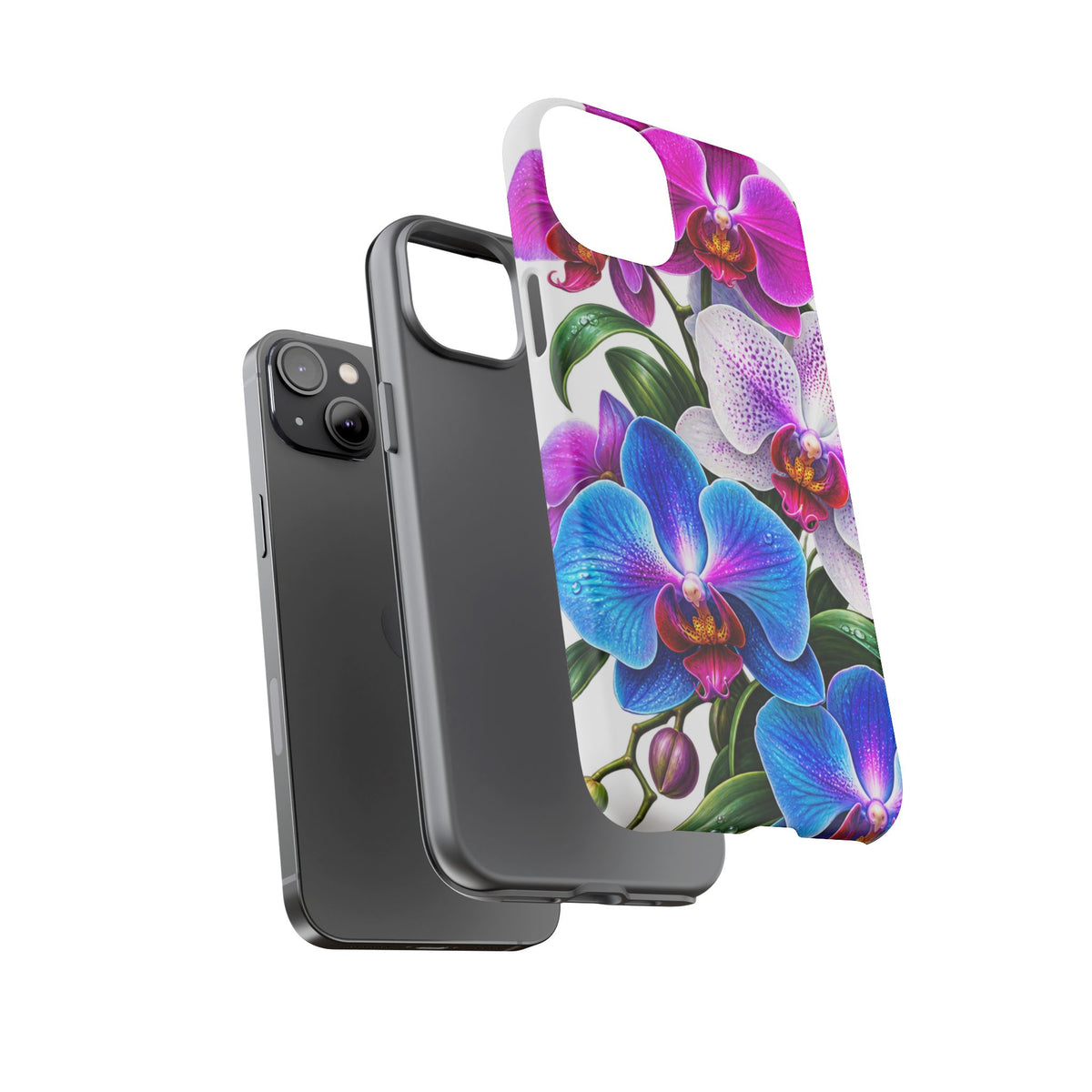 Orchid Floral Tough Phone Case – Vibrant Blue & Pink Orchid Protective Cover