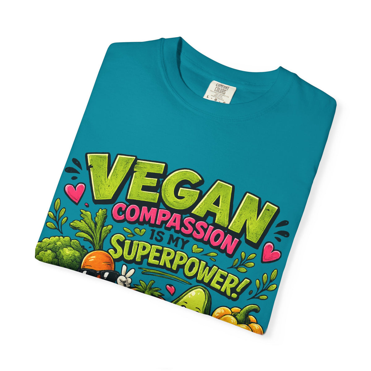 Vegan Compassion Is My Superpower T-shirt | Cute Veggie Characters