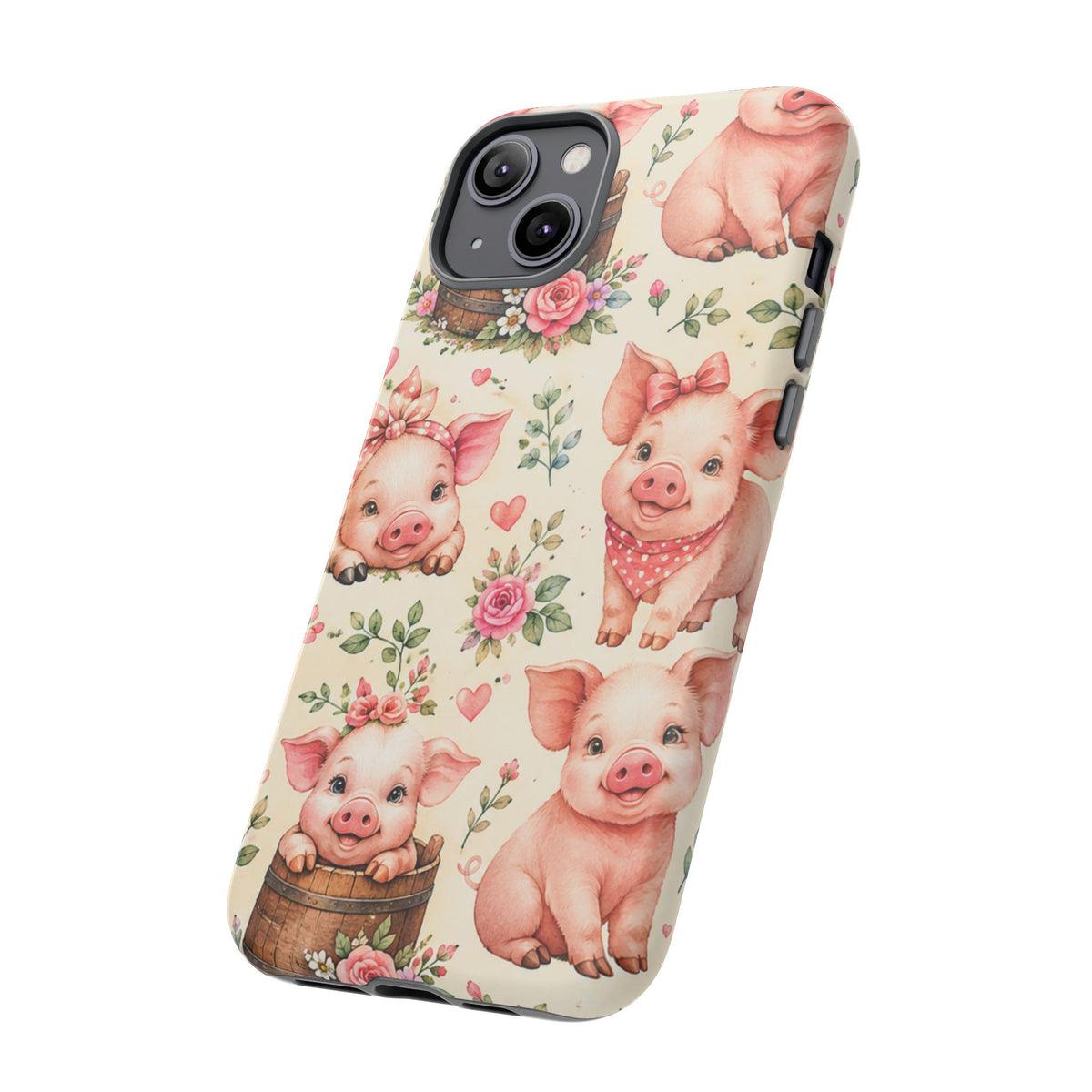 Cute Pink Piglet Phone Case — Vintage Floral Farm Animal iPhone Cover