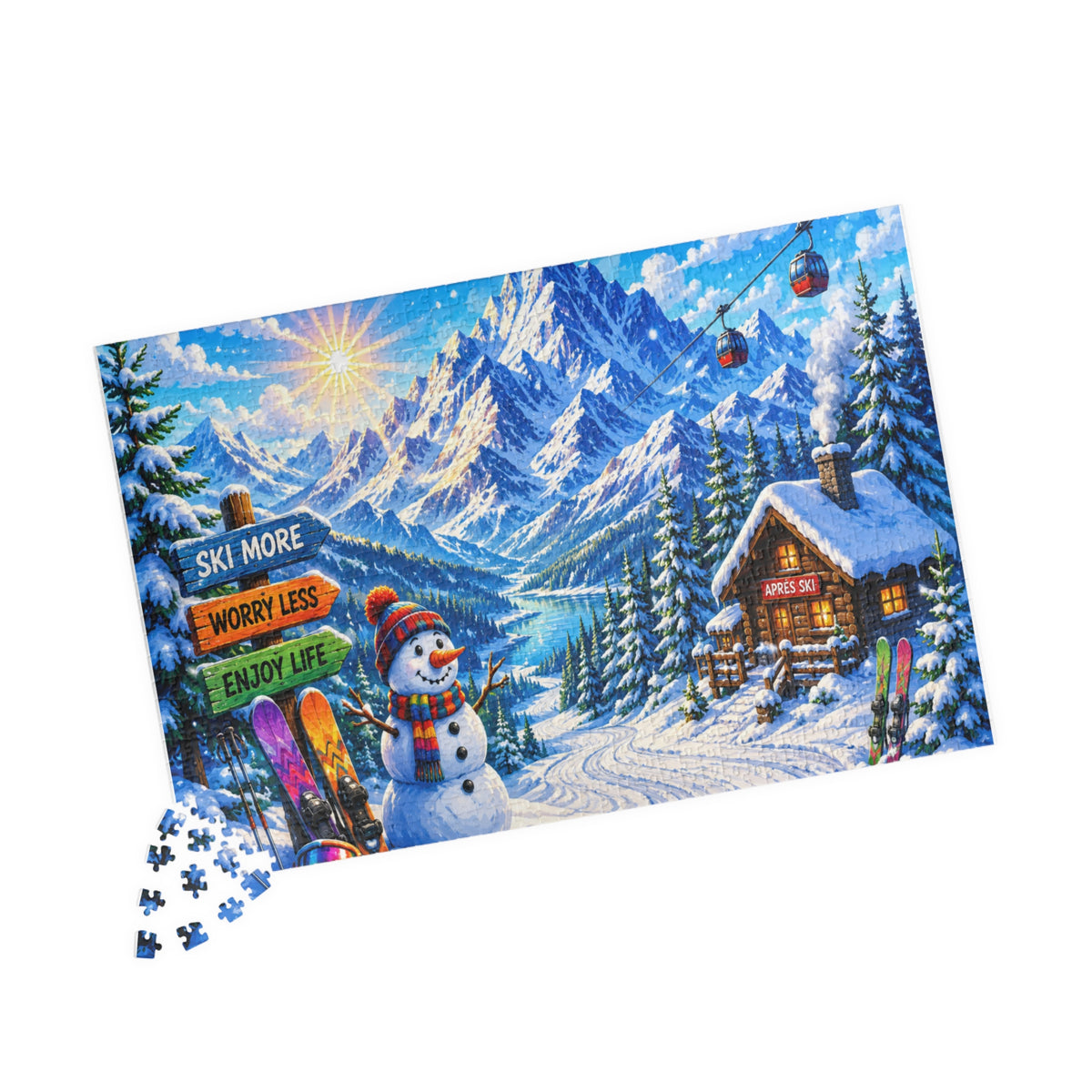 Snowy Mountain Ski Resort Puzzle 520-piece | Winter Scene Jigsaw