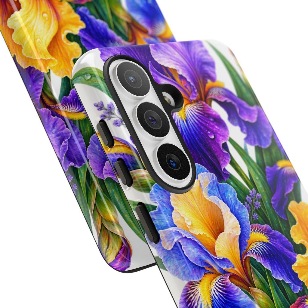 Floral Iris Tough Phone Case — Colorful Watercolor Iris Protective Cover