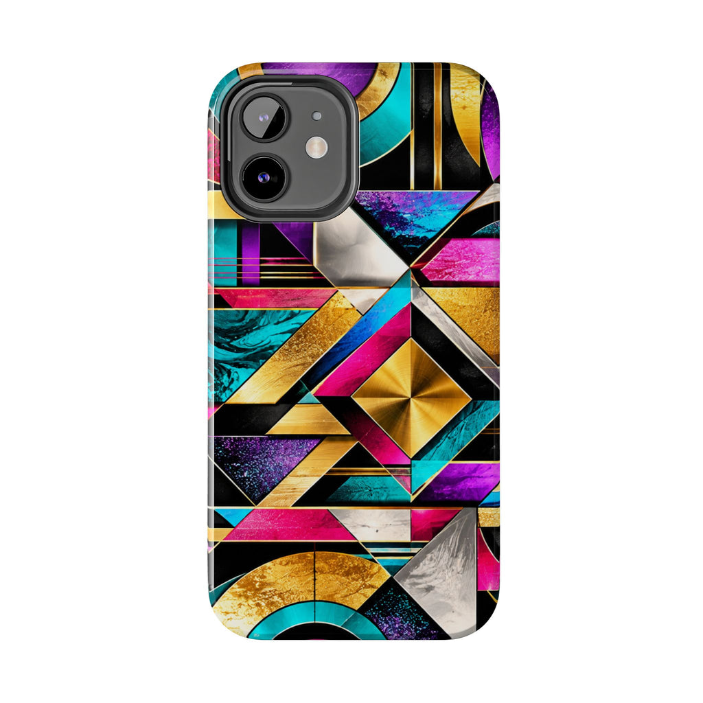 Geometric Art Deco Tough Phone Case — Vibrant Gold, Teal & Magenta Pattern