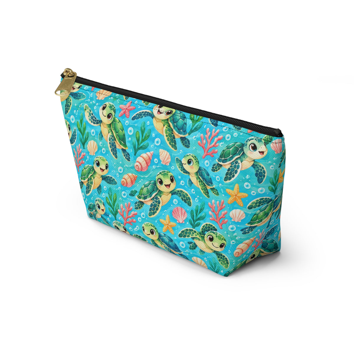 Sea Turtle Cosmetic Pouch — Cute Ocean Accessory Bag with T‑Bottom