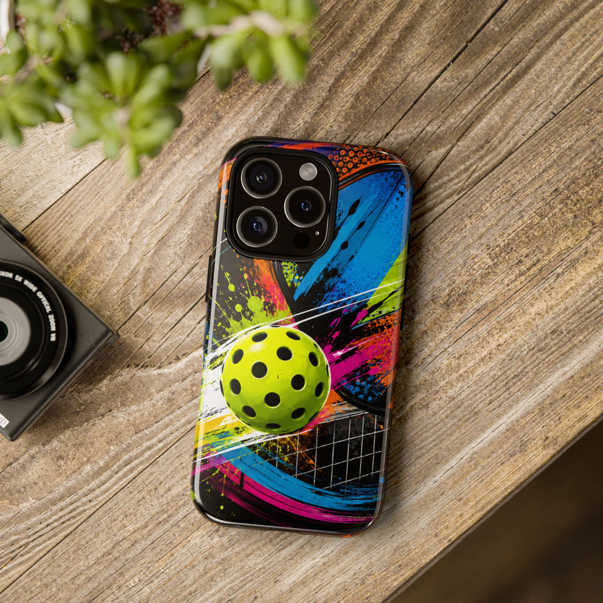 Pickleball Phone Case – Neon Paddle & Ball Splash Tough Case