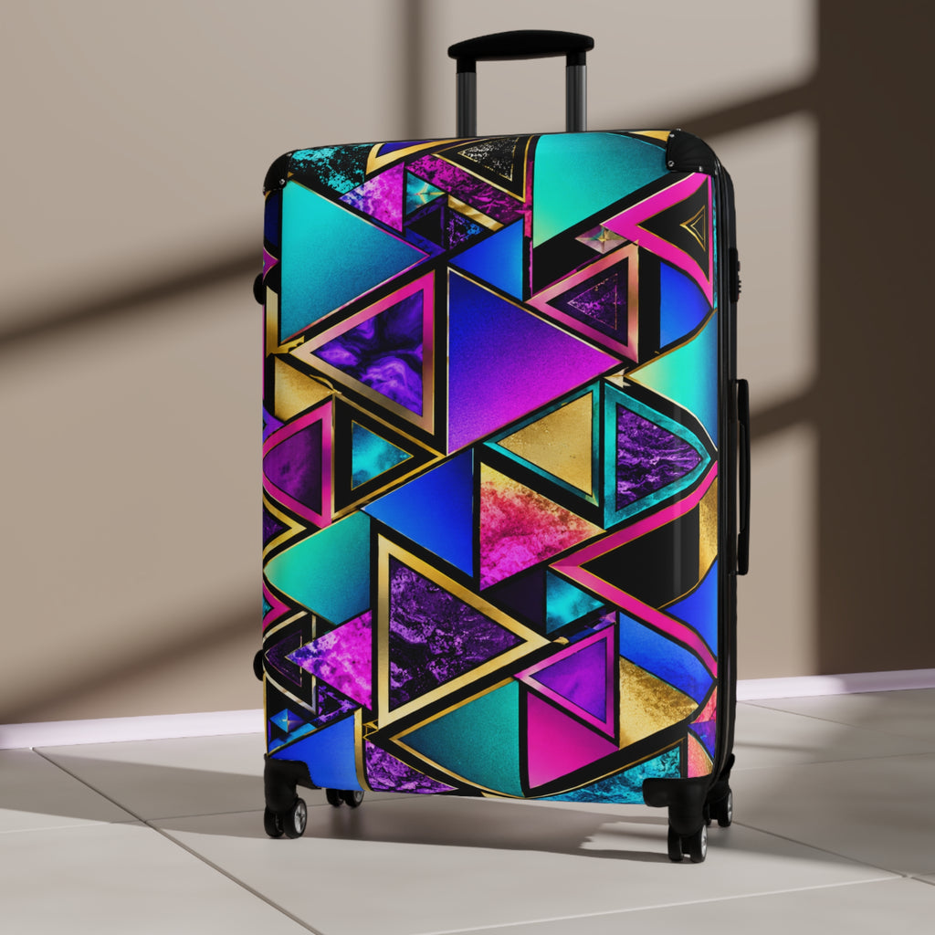 Geo Neon Triangle Carry-On Suitcase — Colorful Travel Luggage