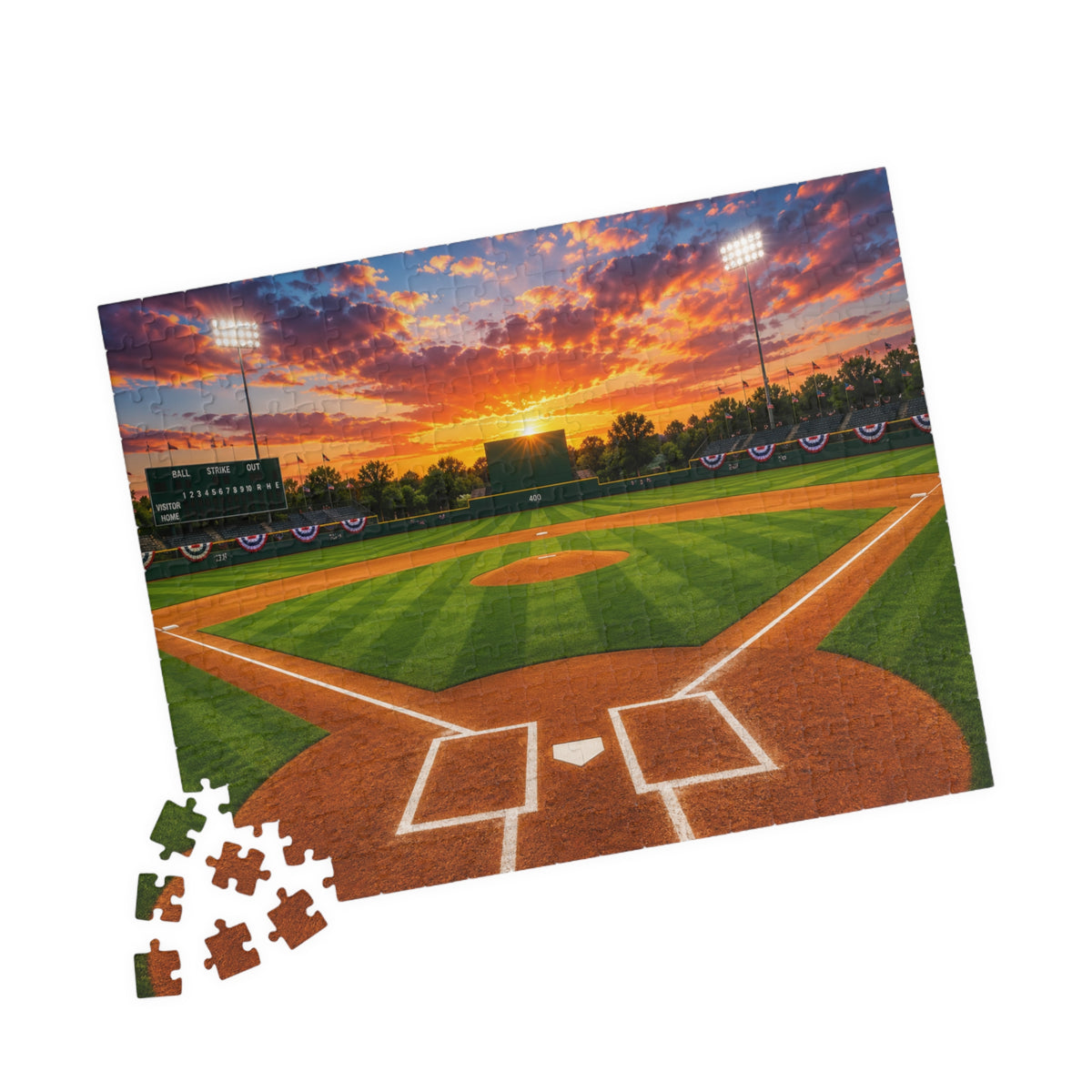 Sunset Baseball Field Jigsaw Puzzle — Stadium Scenery Puzzle (110/252/520/1014 pcs)
