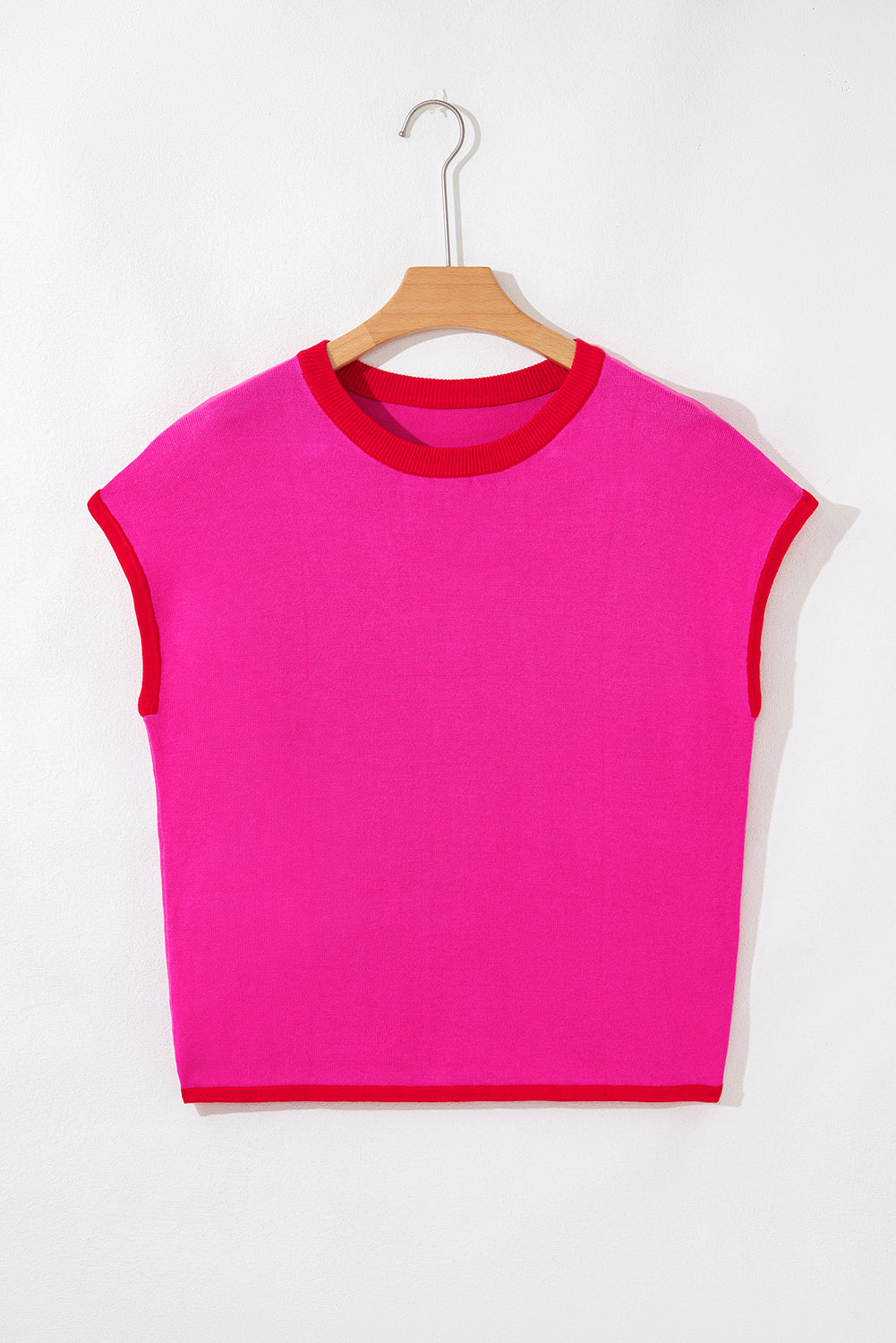 Contrast Trim Crewneck Short Sleeve Sweater