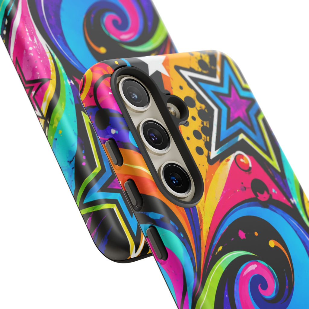 Psychedelic Swirl Phone Case — Bold Retro Stars & Neon Pop Art Tough Case