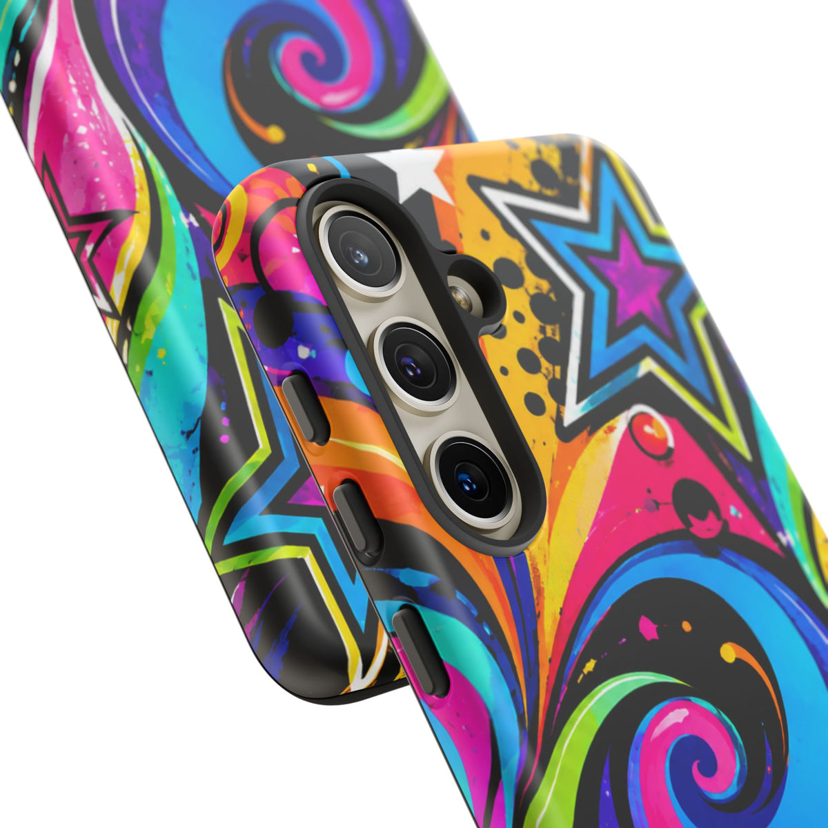 Psychedelic Swirl Phone Case — Bold Retro Stars & Neon Pop Art Tough Case