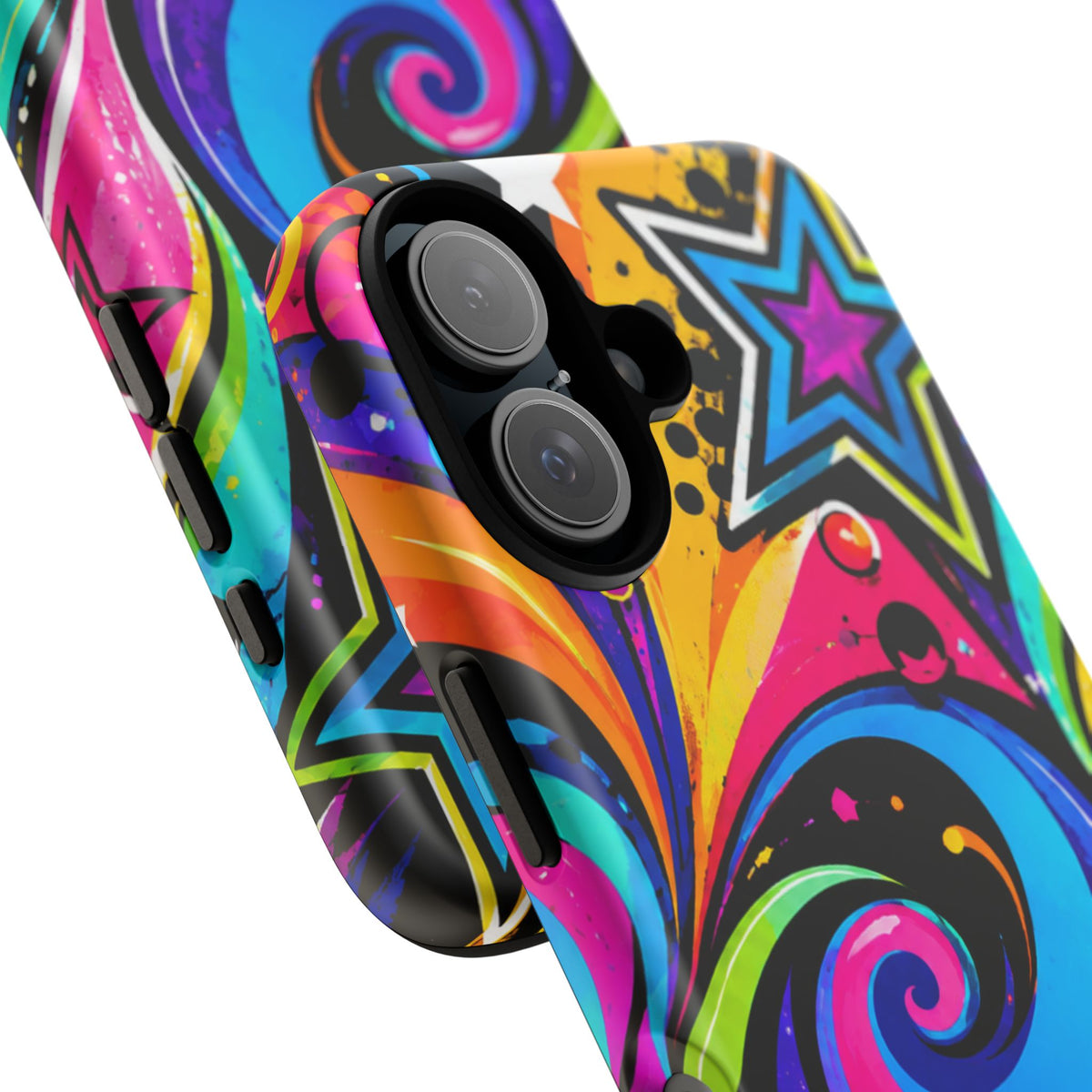 Psychedelic Swirl Phone Case — Bold Retro Stars & Neon Pop Art Tough Case