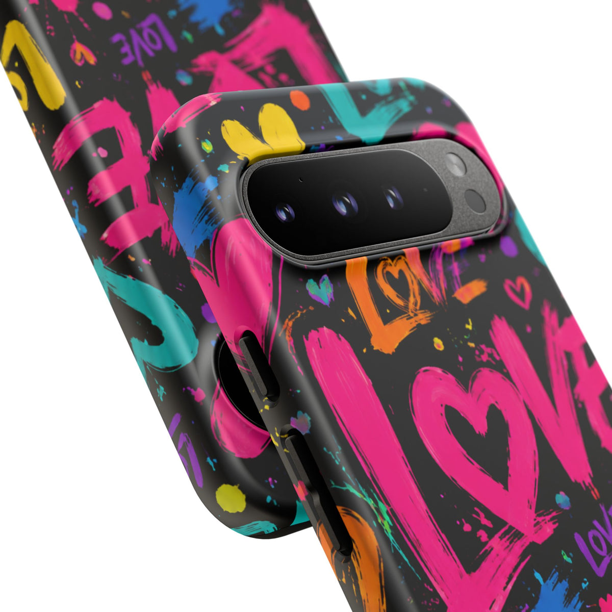 Phone Case — Neon Graffiti "Love" Hearts Protective Tough Case