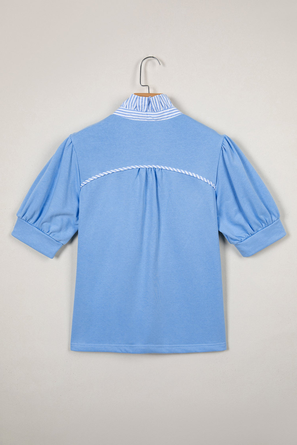 Stripe Frilled Collar Short Sleeve Blouse