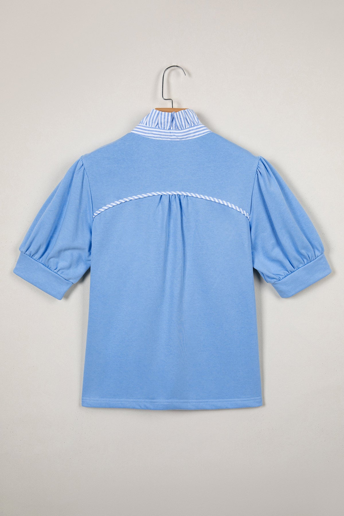 Stripe Frilled Collar Short Sleeve Blouse