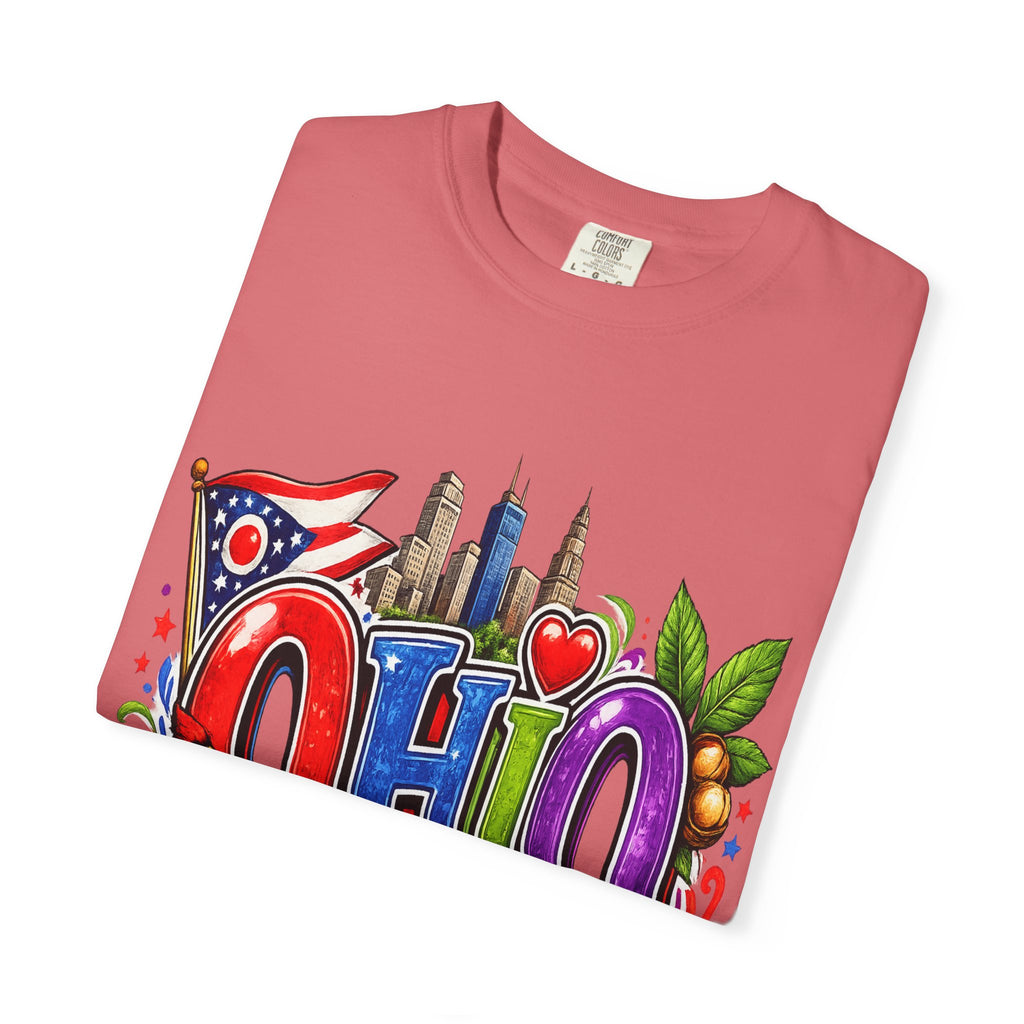 Ohio State Skyline Graphic T-shirt | State Flag Floral Design