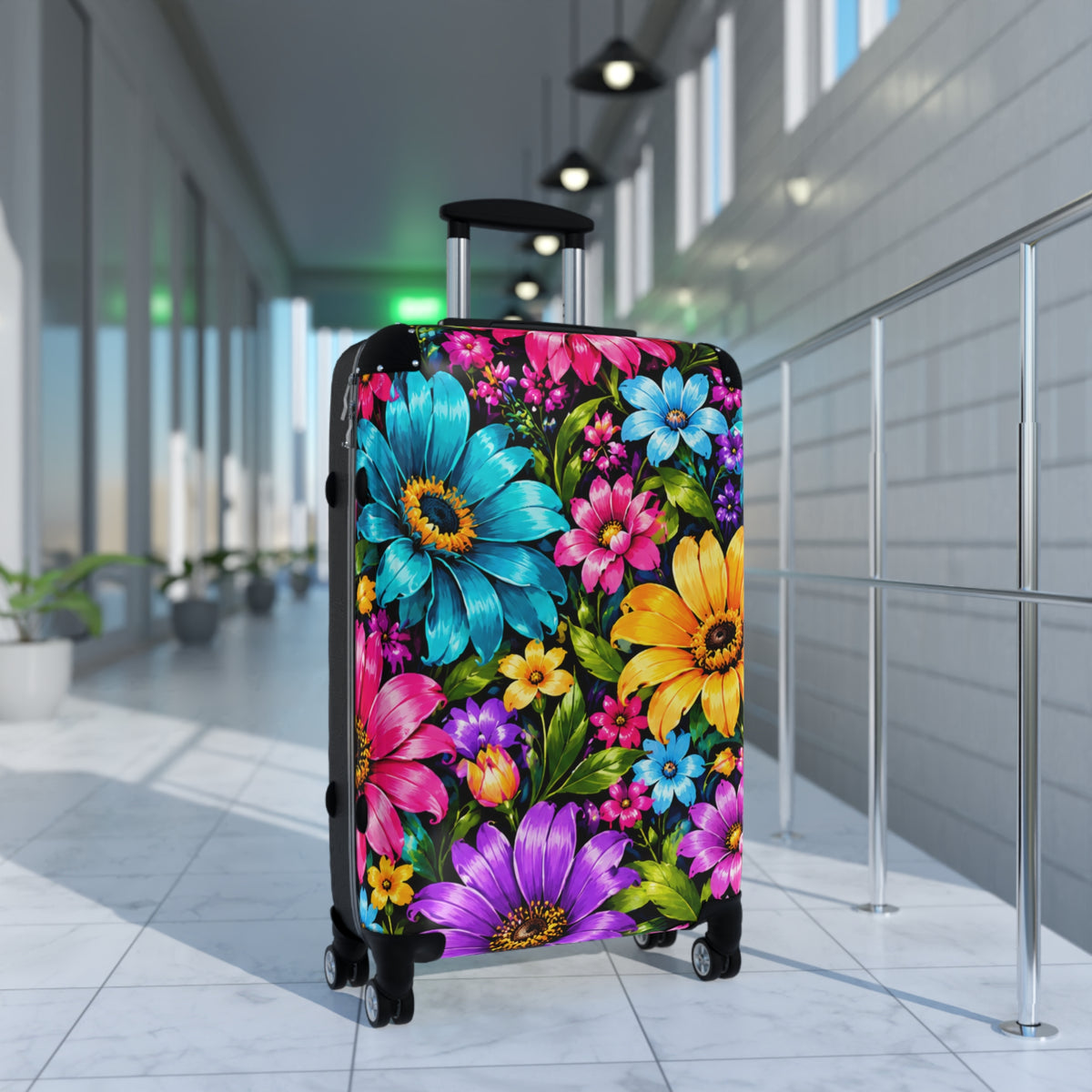Bright Floral Suitcase – Colorful Flower Print Carry-On Travel Luggage