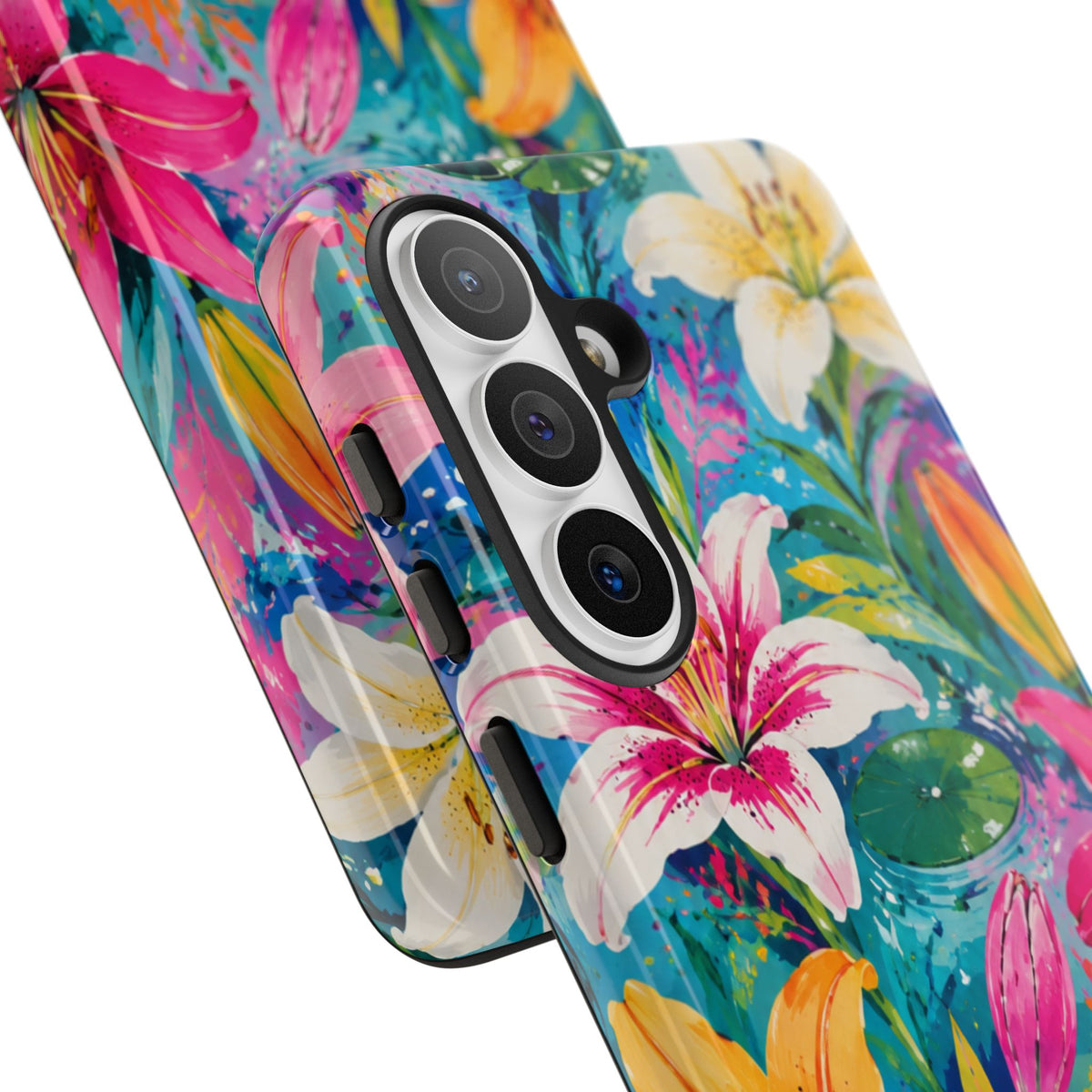 Floral Lily Tough Phone Case — Colorful Tropical Flower Protective Cover