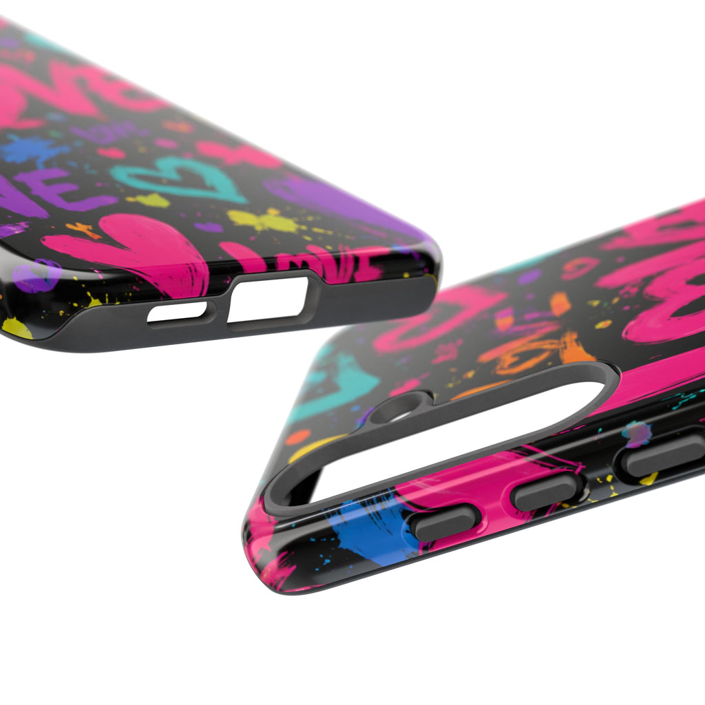 Phone Case — Neon Graffiti "Love" Hearts Protective Tough Case