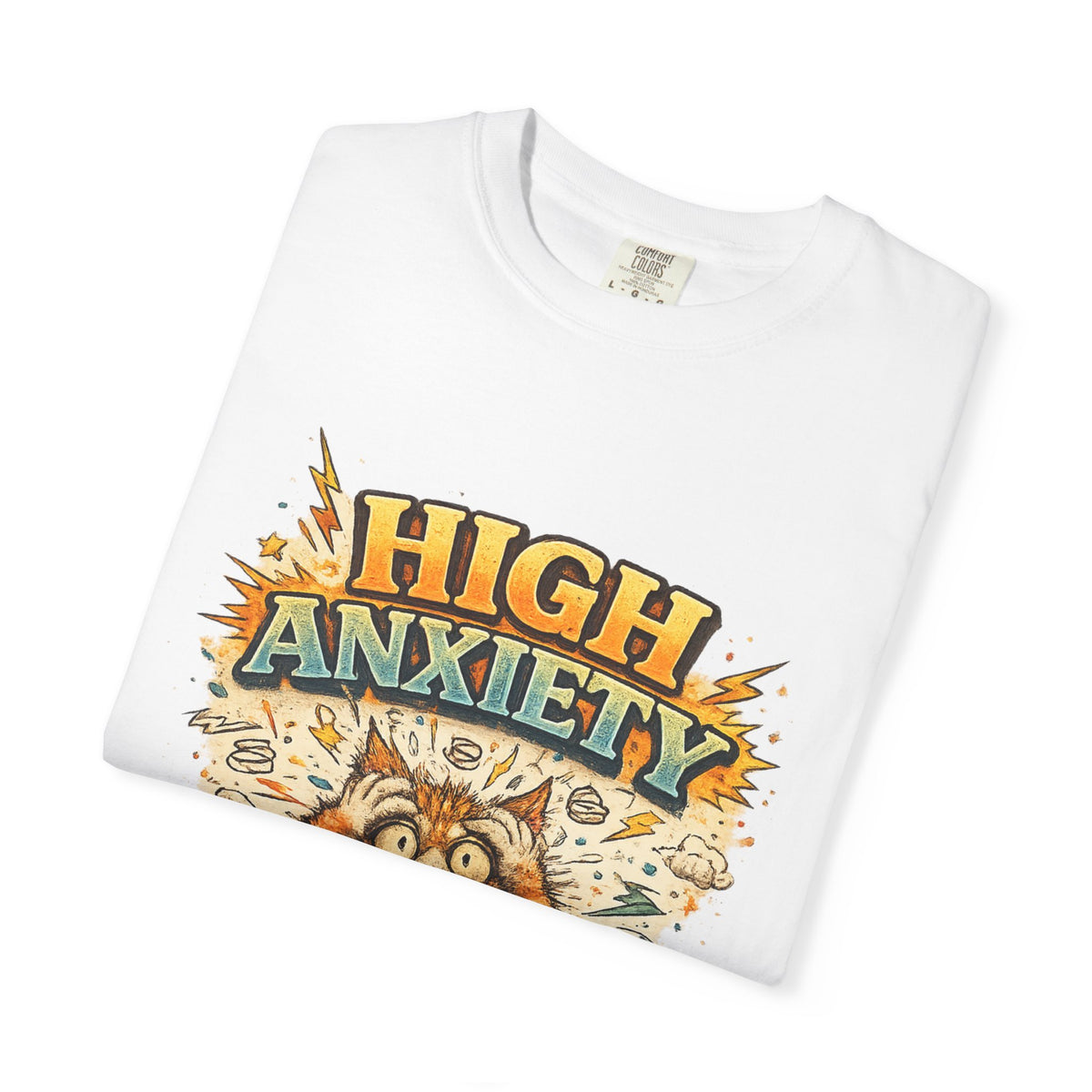 High Anxiety Cat Illustration T-shirt | Nervous Kitty Graphic Tee